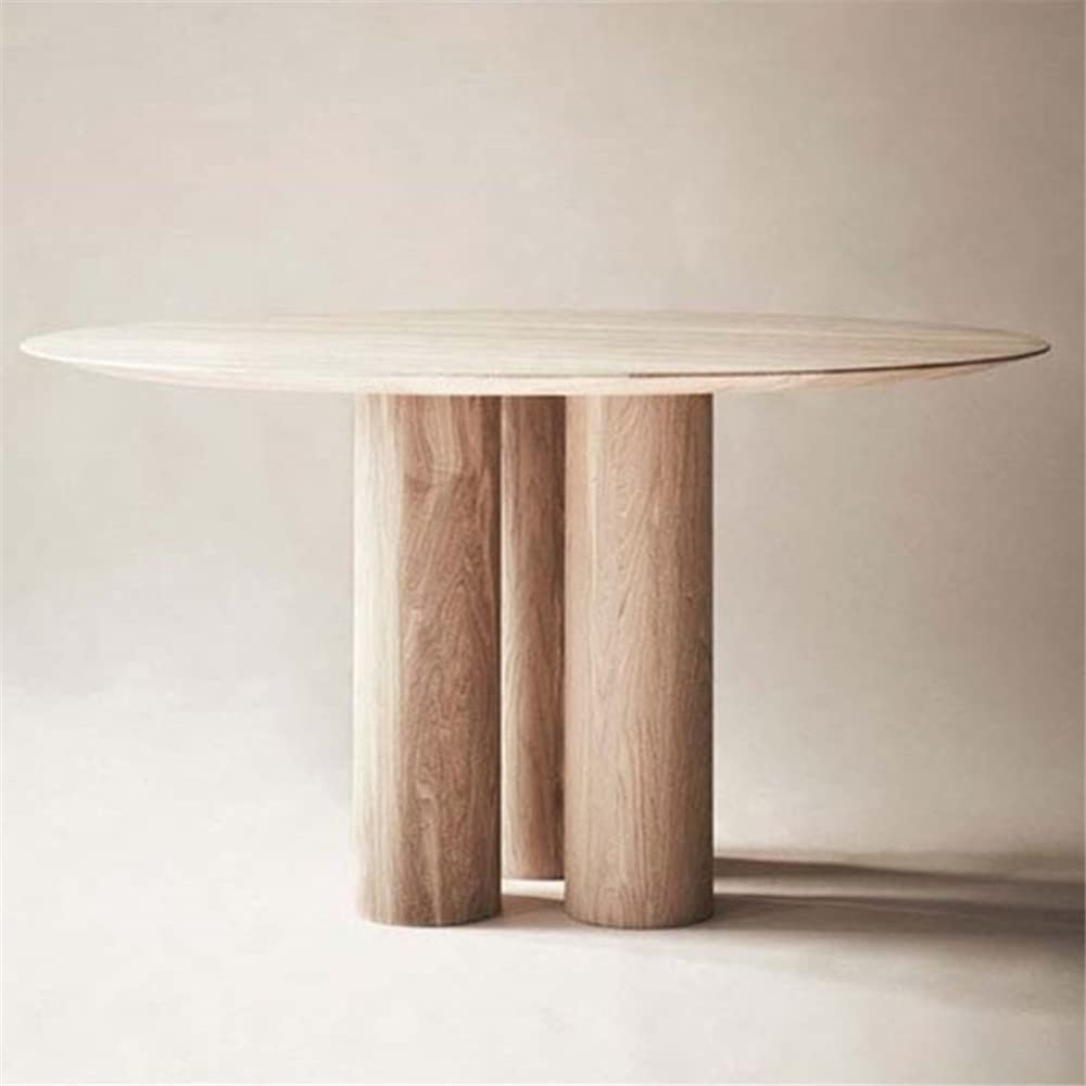 Modern Round Solid Wood Dining Table 59 Inch - Light Wood Circular Pedestal Table with 3 Legs for Kitchen, Dining Room & Living Room | Perfect for Family Meals, Coffee Breaks and Entertaining Guests