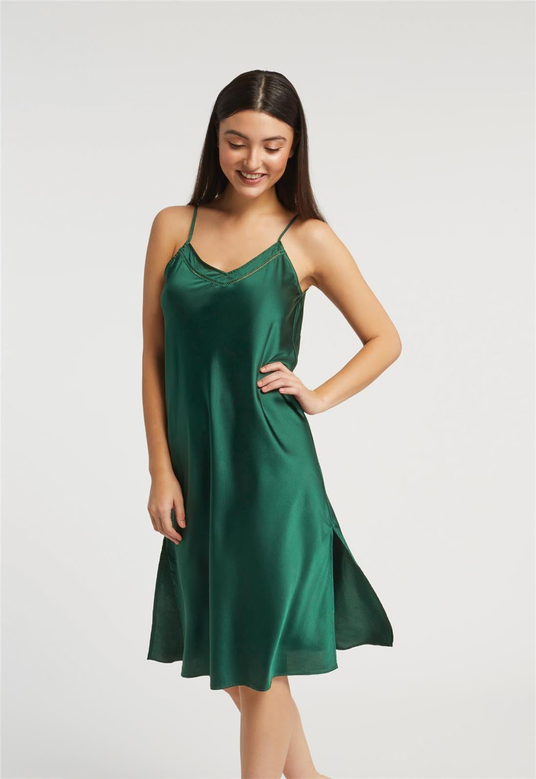 Elegant V-Neck Silk Dress by Inej - Perfect for Evening Parties, Weddings & Special Occasions