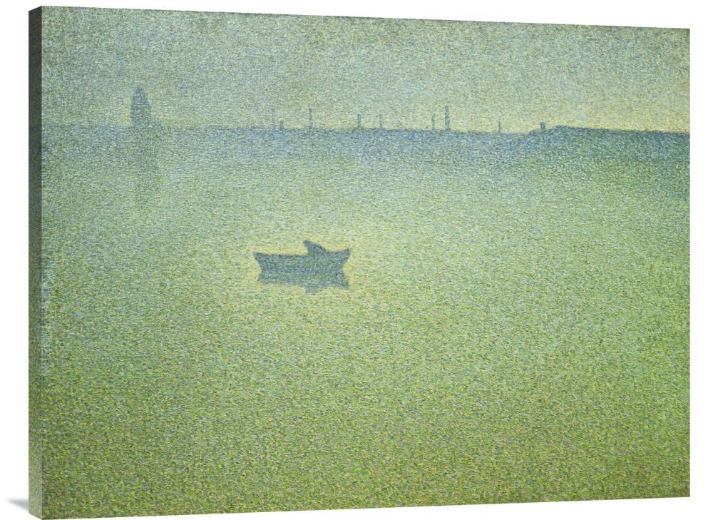 Charles Angrand Seine at Dawn Canvas Wall Art Print - Gallery Wrap Giclee Reproduction - Modern Impressionist Painting for Living Room & Office Decor