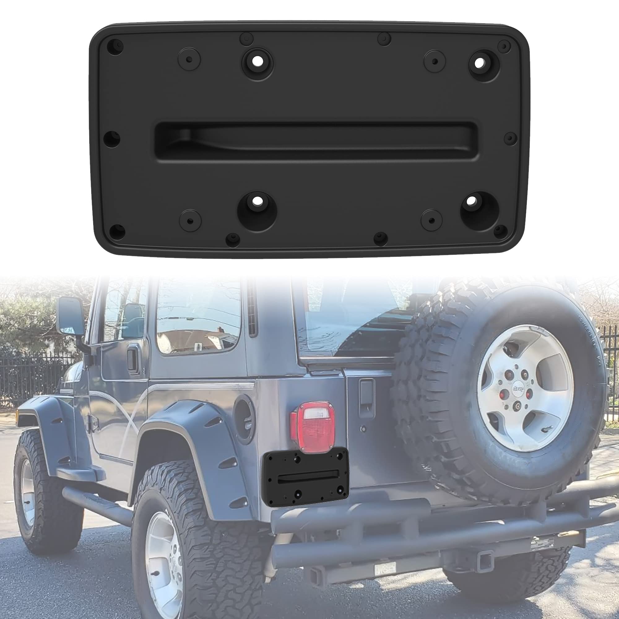 KEWISAUTO License Plate Frame for Jeep Wrangler TJ 1997-2006 - Rear Bracket Holder Cover Replacement (1PCS, Fits #55174994) - Durable Car Accessory for Off-Road & Street Driving
