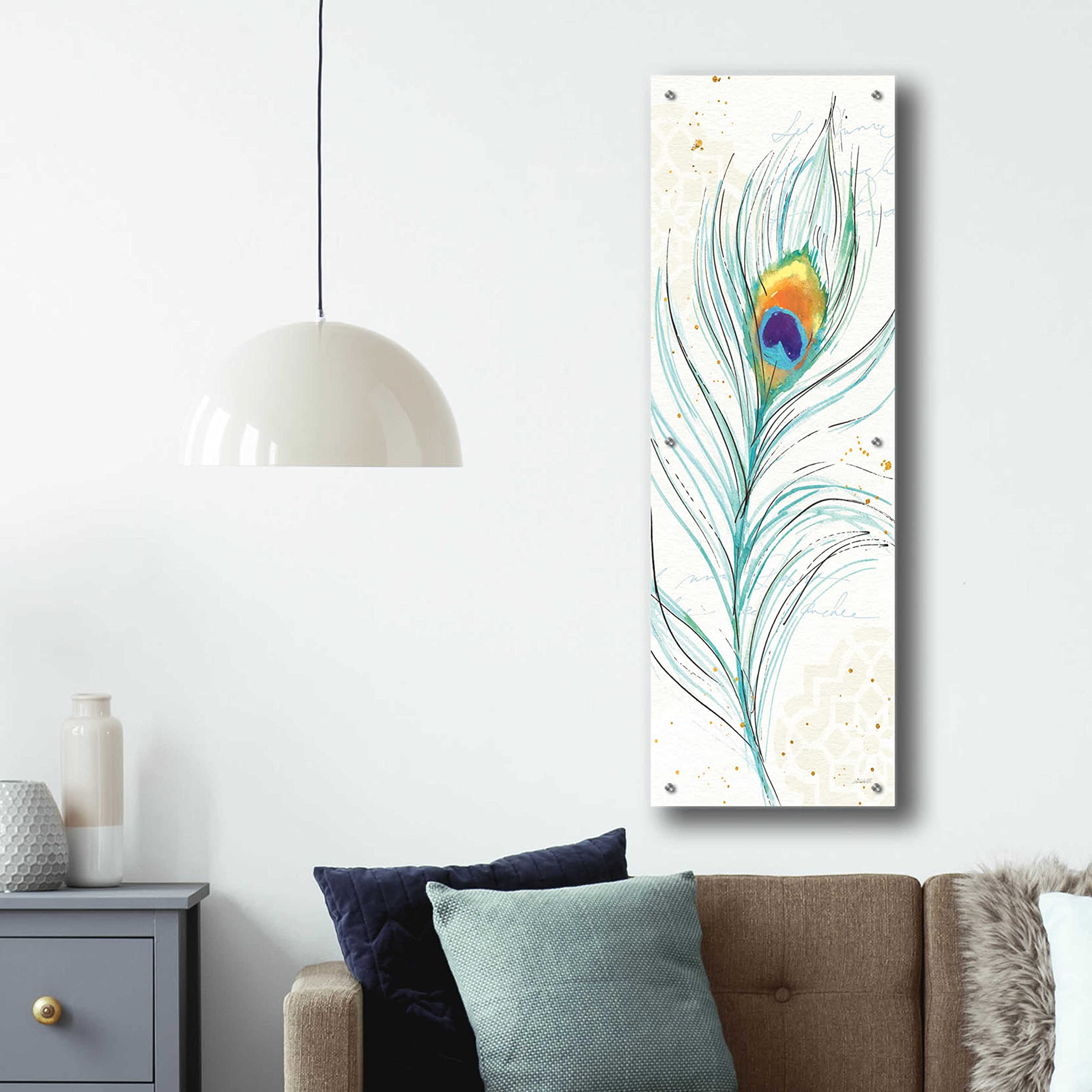 Peacock Garden V by Ann Tavoletti - Stunning 16x48 Inch Acrylic Glass Wall Art Decor | Vibrant Peacock Painting for Living Room, Bedroom & Office Wall Decor