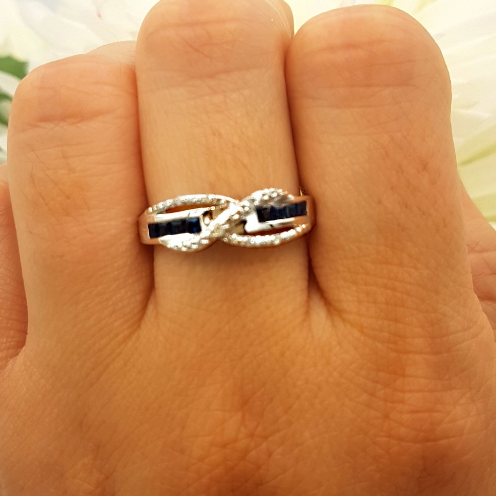 Princess Blue Sapphire & Round White Diamond Engagement Ring for Women - Sterling Silver Swirl Style | Dazzlingrock Collection | Perfect for Proposals, Anniversaries & Special Occasions