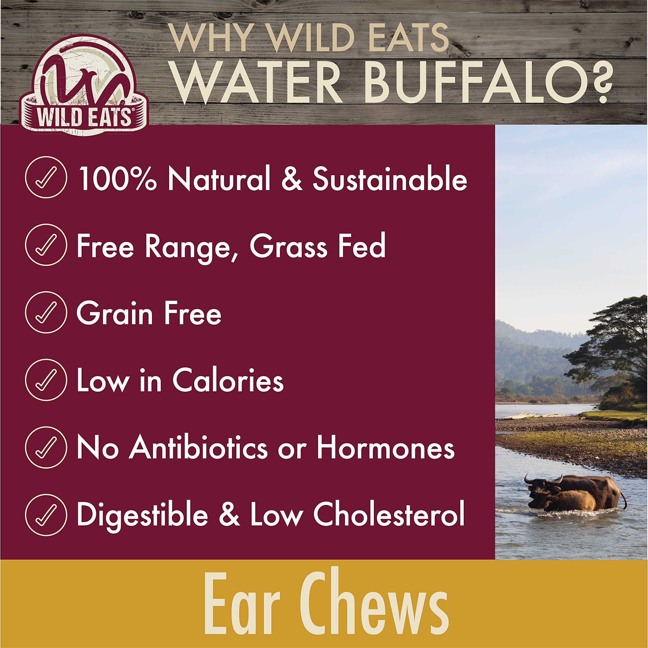 All Natural Water Buffalo Ear Dog Chews - 20 Piece Grain Free Treats for Dogs | Healthy Alternative to Pig Ears, Cow Ears & Rawhide | Perfect for Training, Teething & Dental Care
