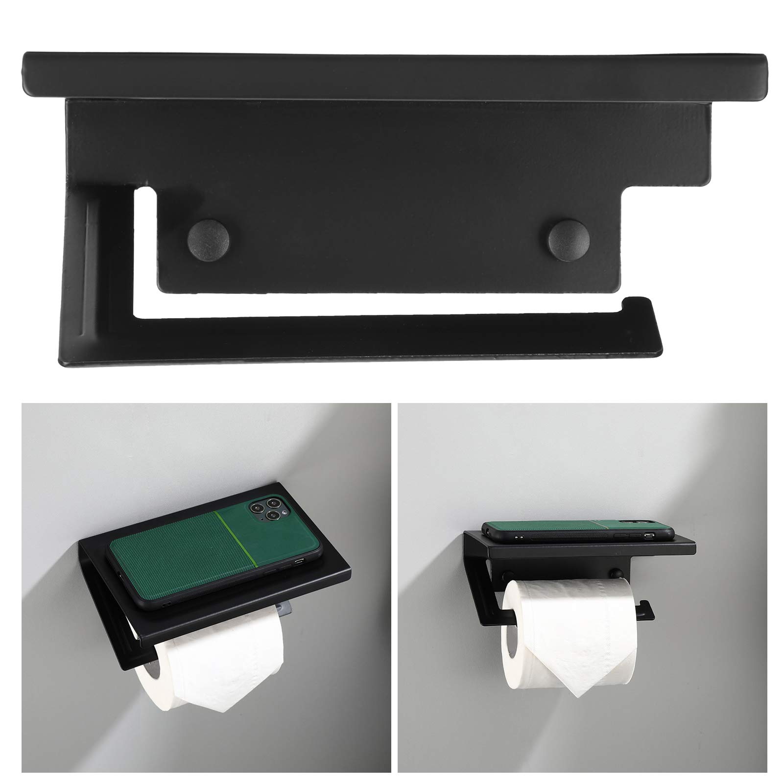 Industrial Toilet Paper Holder - Wall Mounted Bathroom Tissue Roll Stand with Wooden Shelf | Durable Napkin Dispenser for Home, Office & Commercial Use