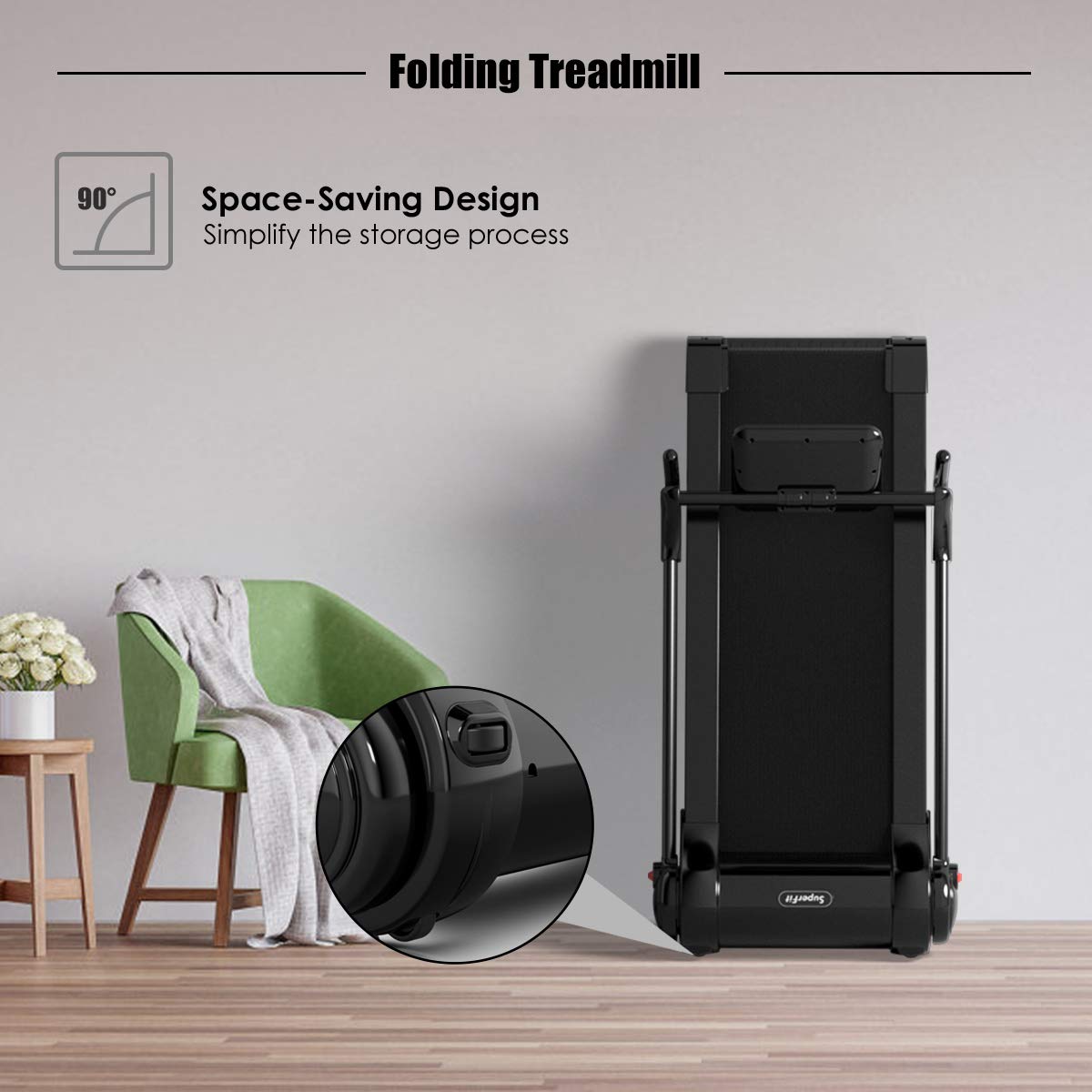 GYMAX Folding Treadmill - 2.25HP Electric Motorized Running & Walking Machine with LED Touch Screen | Portable Cardio Workout Equipment for Home Gym & Office | Perfect for Small Spaces & Daily Exercise