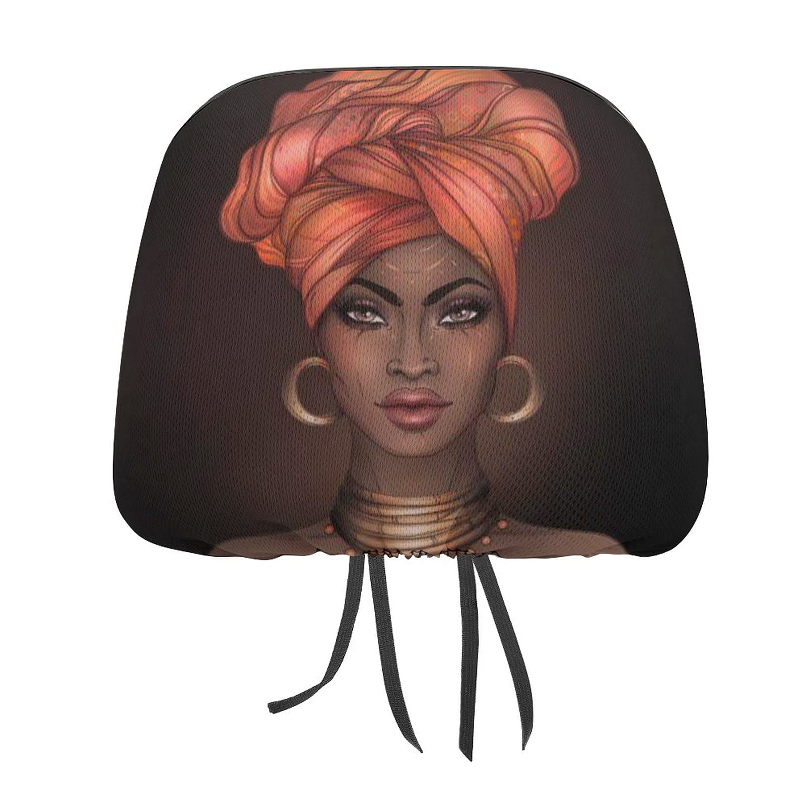 Bagea-Ka 2 Pack Universal Car Headrest Covers - African Girl Pattern, Fits Most Car & Truck Models for Men & Women | Stylish Seat Protector for Daily Commute & Road Trips