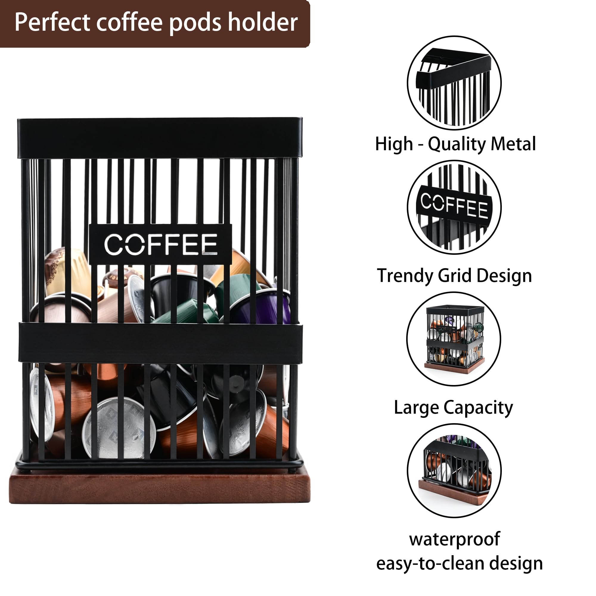 Wooden K Cup & Nespresso Pod Holder - 24 Slot Coffee Pod Organizer with Sturdy Wood Base | Perfect for Coffee Bar, Kitchen Counter & Office Coffee Station Accessories