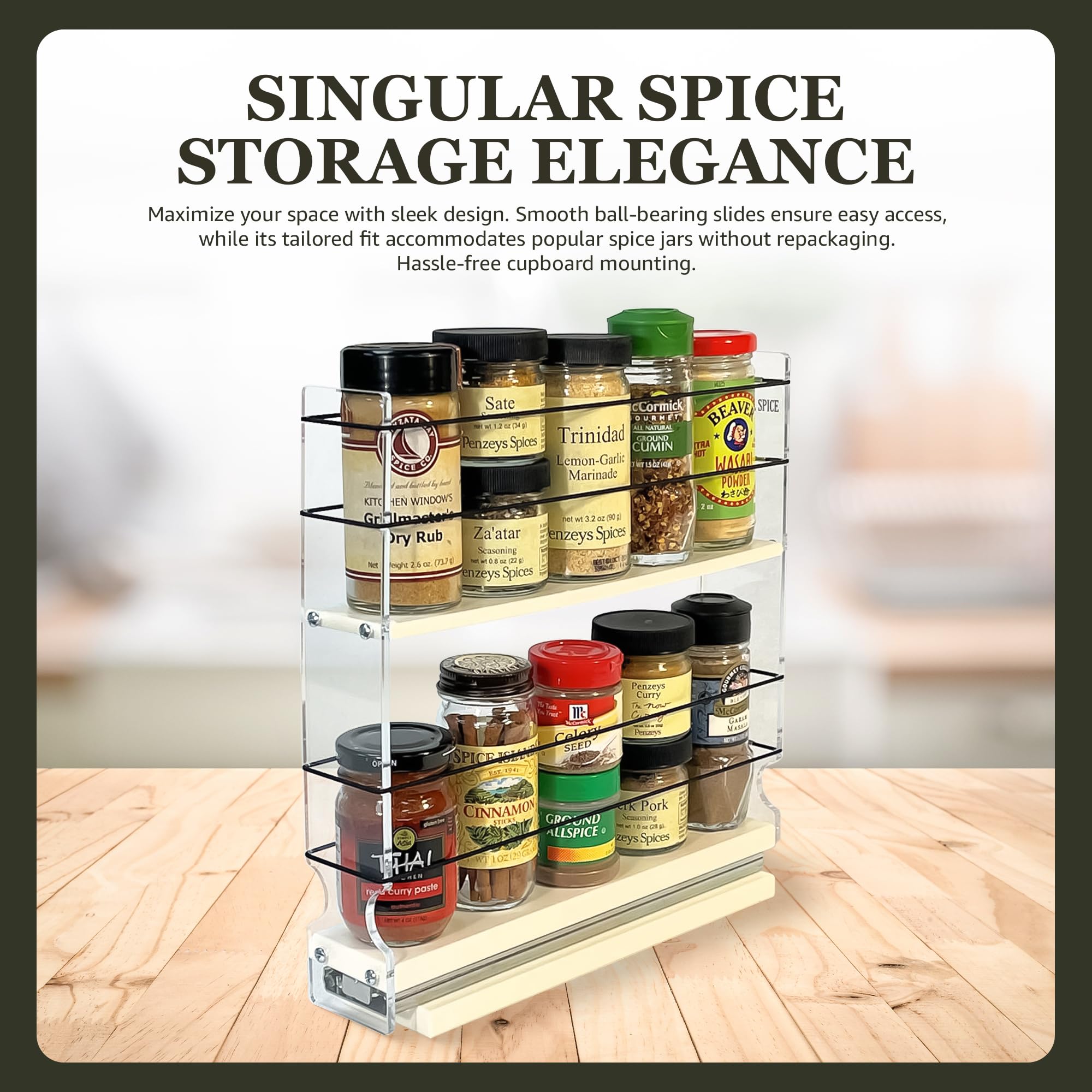 Vertical Spice Rack Organizer - Narrow Sliding Spice Jar Storage for Kitchen Cabinets - Space-Saving Pantry Organizer with Slide-Out Drawers - Perfect for Seasonings, Herbs & Spices (2.3