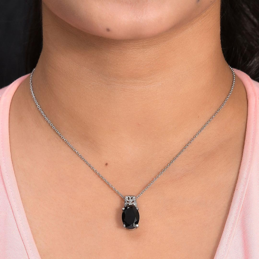 Shop LC Black Spinel Necklace for Women - 20 Inches Platinum Plated 925 Sterling Silver Necklace | Elegant Promise Birthday Gift for Her | Perfect for Date Nights, Anniversaries & Special Occasions