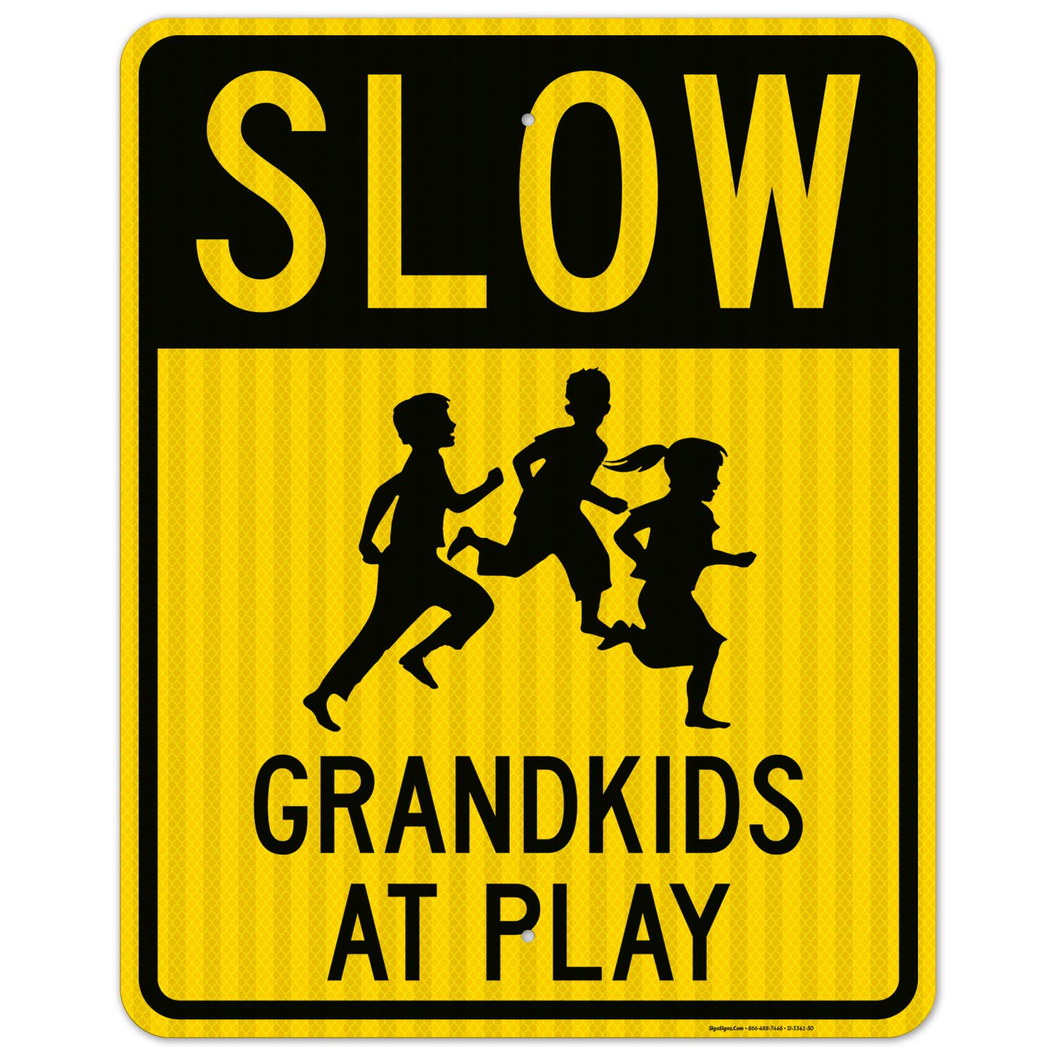 Slow Grandkids at Play with Running Children Sign - 24x30 Inches, 3M EGP Reflective .080 Aluminum Traffic Sign - Fade Resistant, Indoor/Outdoor Use - Made in USA - Perfect for Neighborhood Safety, School Zones & Play Areas