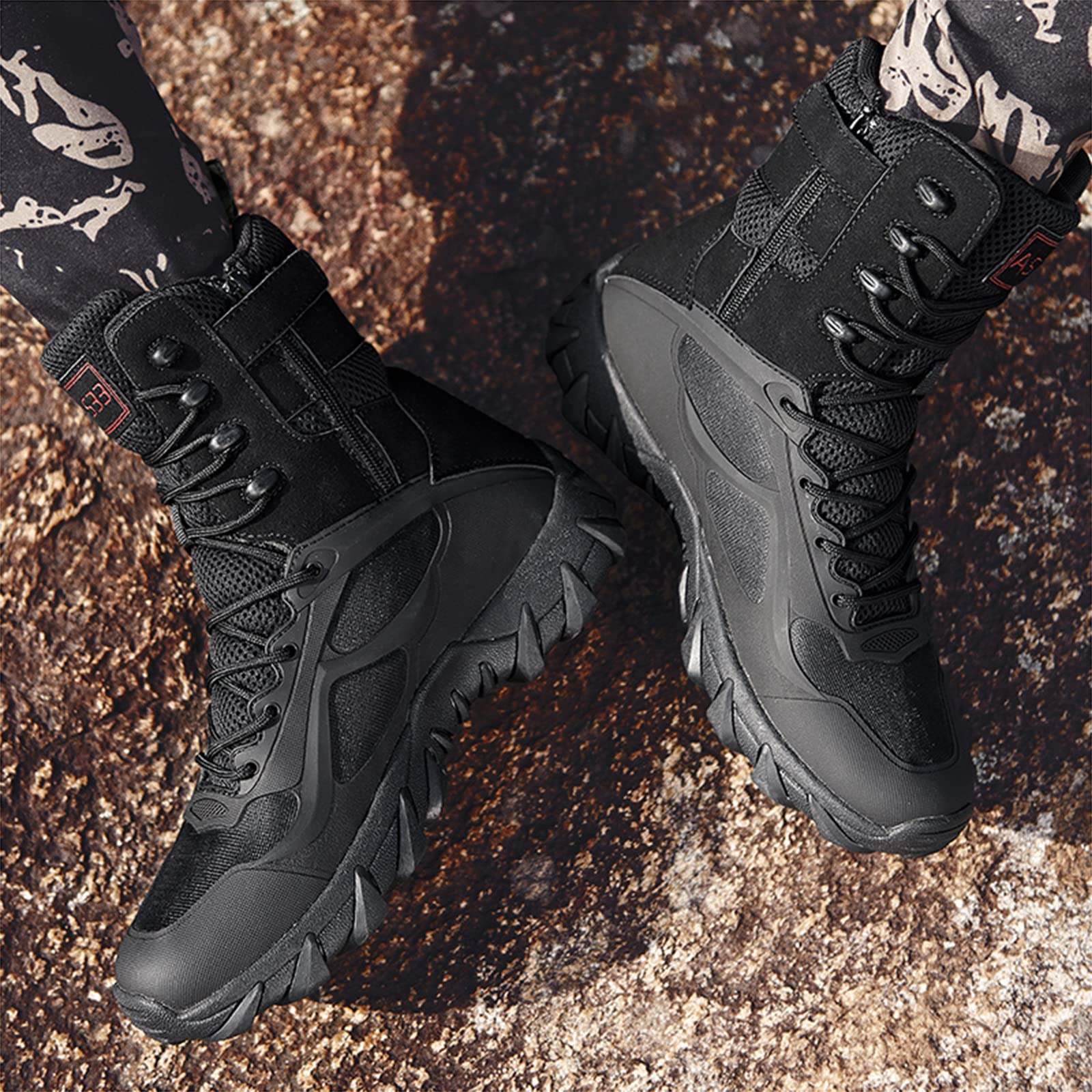 Men's High Top Breathable Tactical Boots - Durable Outdoor Hiking & Training Shoes for Military, Work & Adventure | Waterproof & Slip-Resistant