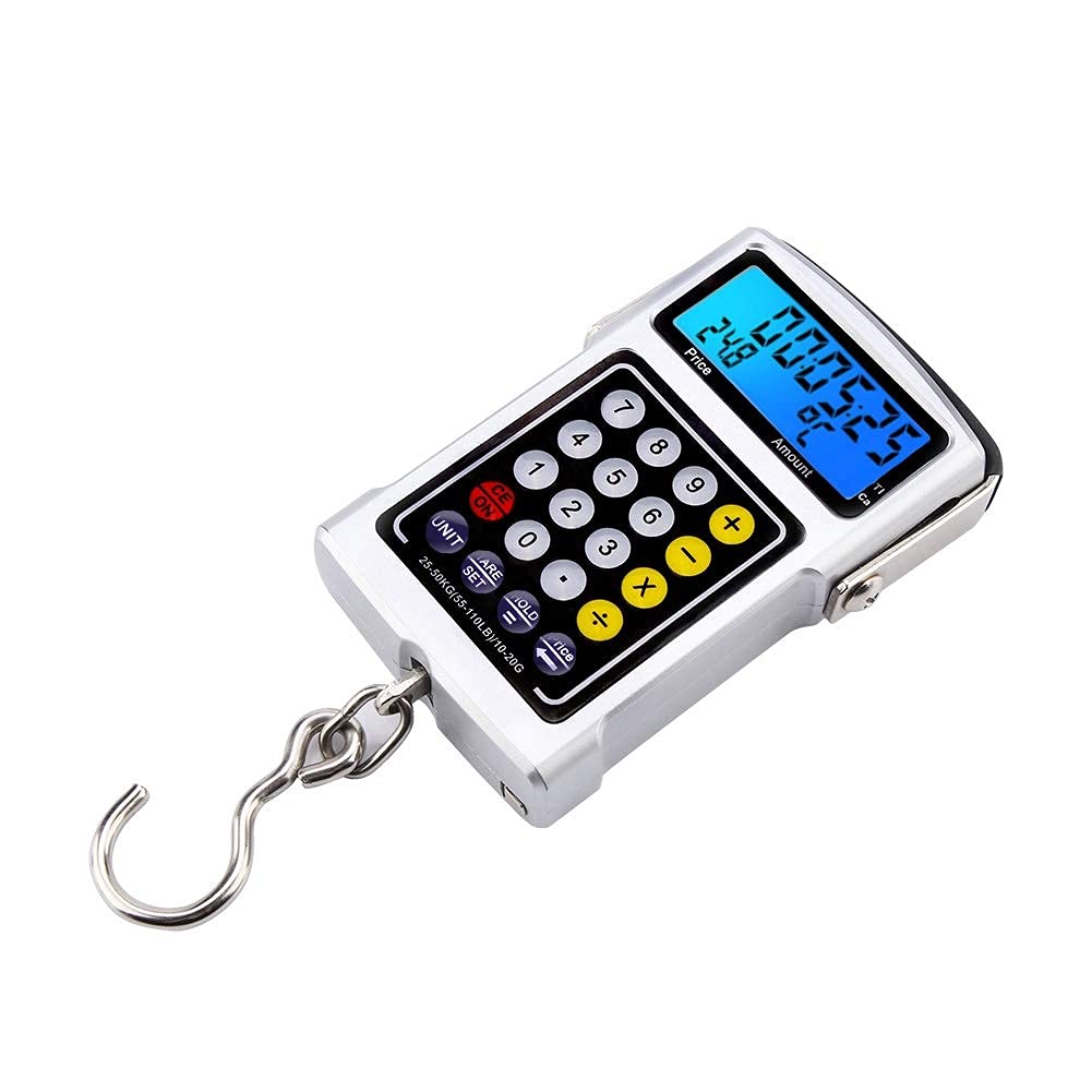 110lb/50kg Digital Hanging Scale with Backlit LCD Display & Tape Measure | 7-in-1 Electronic Fish Scale for Fishing, Luggage, Hunting, Shipping | Perfect Gift for Anglers & Outdoor Enthusiasts | Use for Weighing Fish Catch, Travel Bags, Packages & More