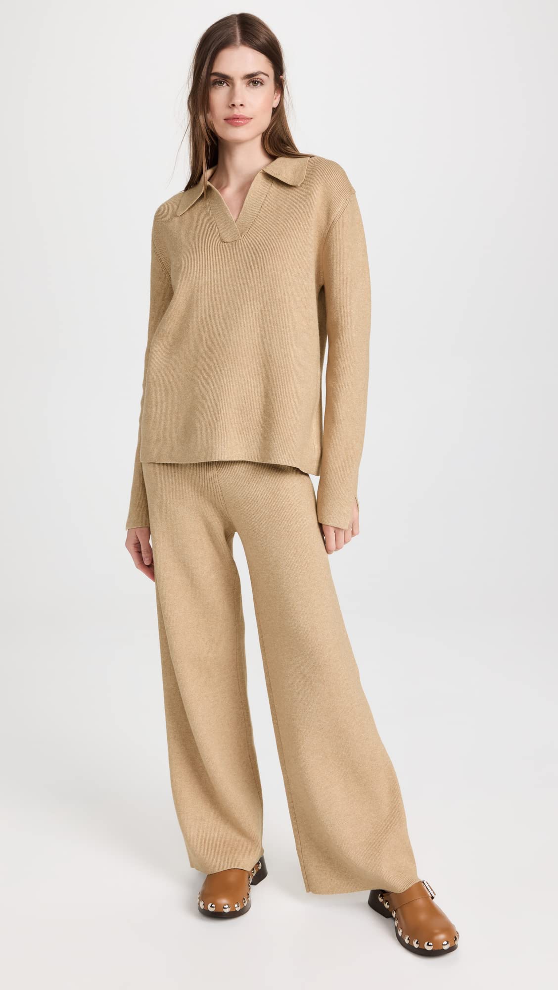 English Factory Women's Knit Wide Leg Pants - Soft Stretchy High Waist Lounge Pants for Casual Wear, Yoga & Home Comfort