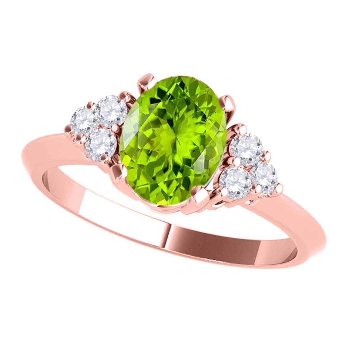 1.55 Carat 10K Rose Gold Peridot & White Diamond Seven Stone Ring - Elegant Valentine's Day Gift for Her, Anniversary Present, Bridal Jewelry, Engagement Ring Alternative