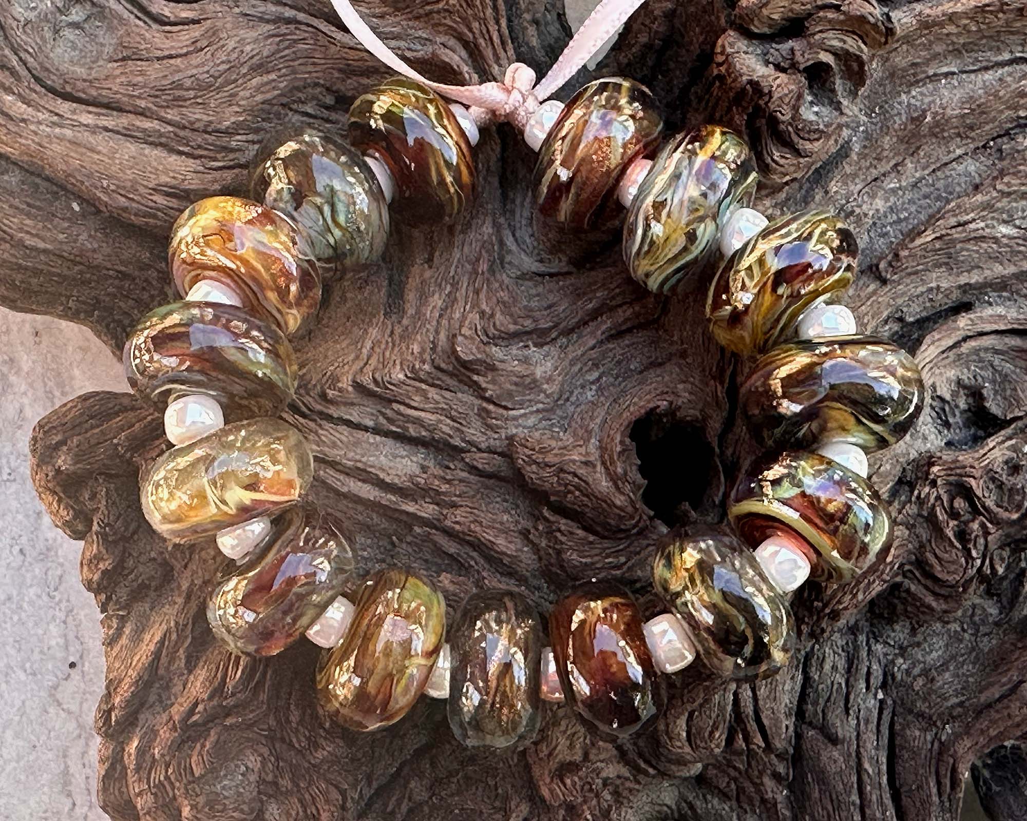 15-Piece Brown Swirl Multicolor Lampwork Glass Beads Set for Jewelry Making - DIY Bracelets, Necklaces & Craft Projects (SRA)