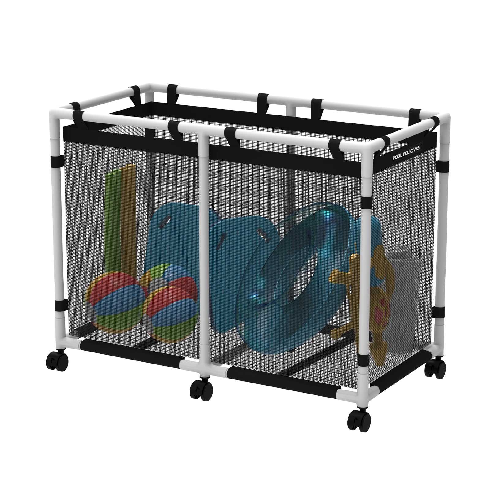 142 Gallon Pool Storage Bin - Mesh Organizer for Swimming Pool Noodles, Toys, Floats & Towels - Heavy Duty Basic Plus Style Pool Equipment Organizer - Perfect for Backyard, Poolside & Swim Club Storage