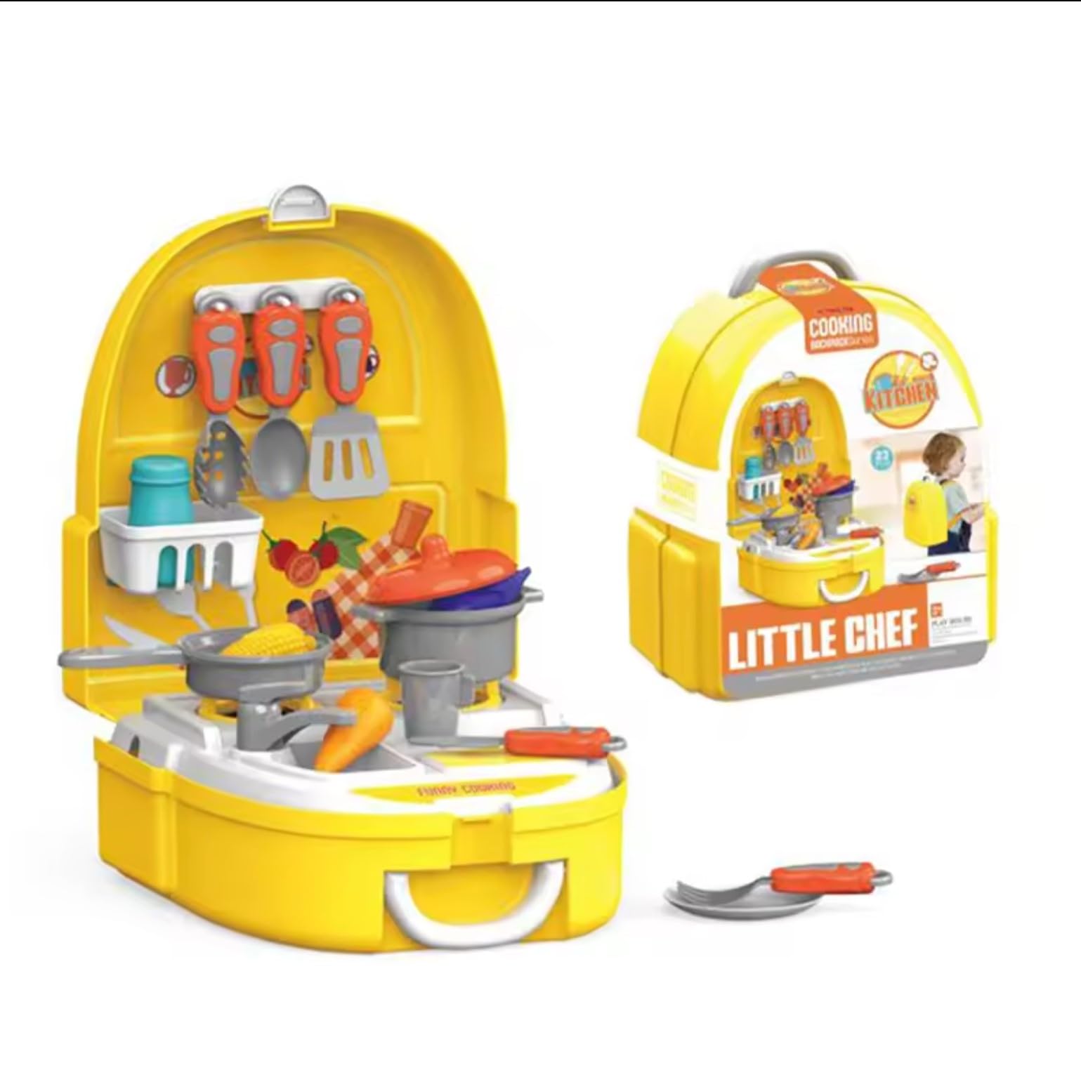 **Pretend Play Kitchen Toy Set for Kids - 30PCS Play Food & Cooking Accessories for Boys & Girls - Portable Backpack Chef Playset - Fun Parent-Child Cooking Role Play for Home & Travel**
