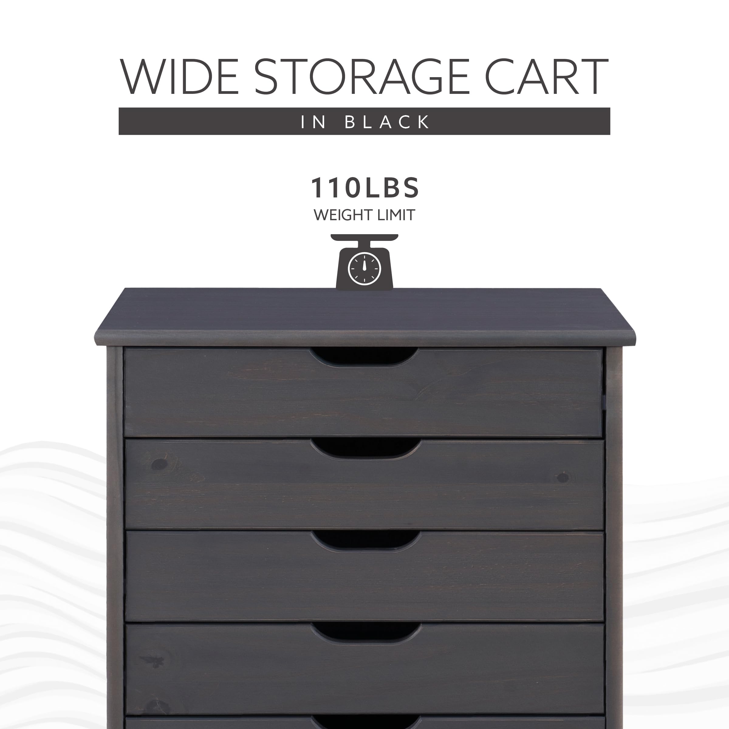 Linon Corinne 6-Drawer Wide Rolling Storage Cart with Wheels, Grey - Perfect for Bedroom, Bathroom, Office & Kitchen Organization