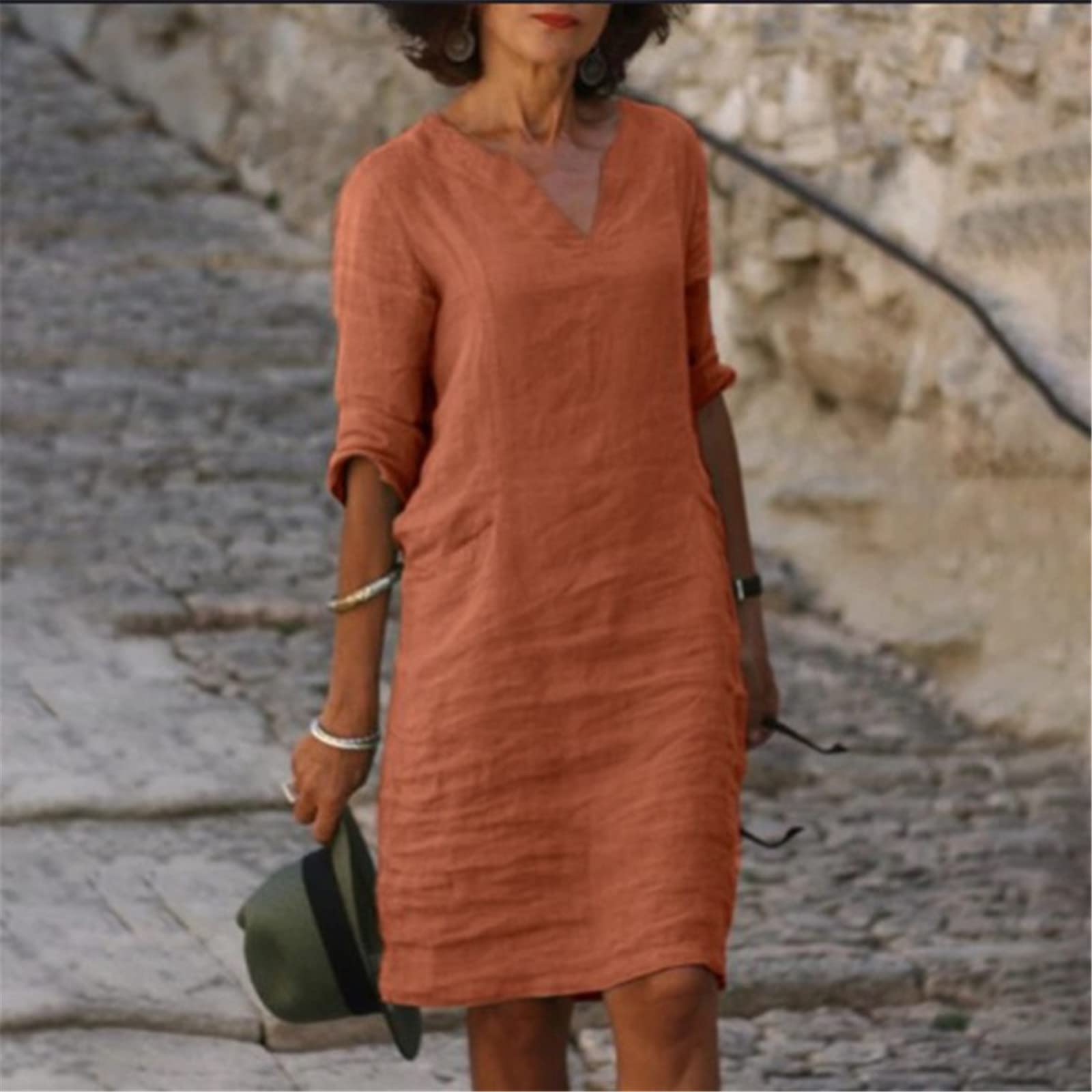 OIOLOYJM Plus Size Summer Dresses for Women 2025 - Flowy 3/4 Sleeve Boho Kaftan Dress for Curvy Women | Beach Vacation, Casual Outing, Summer Party Wear