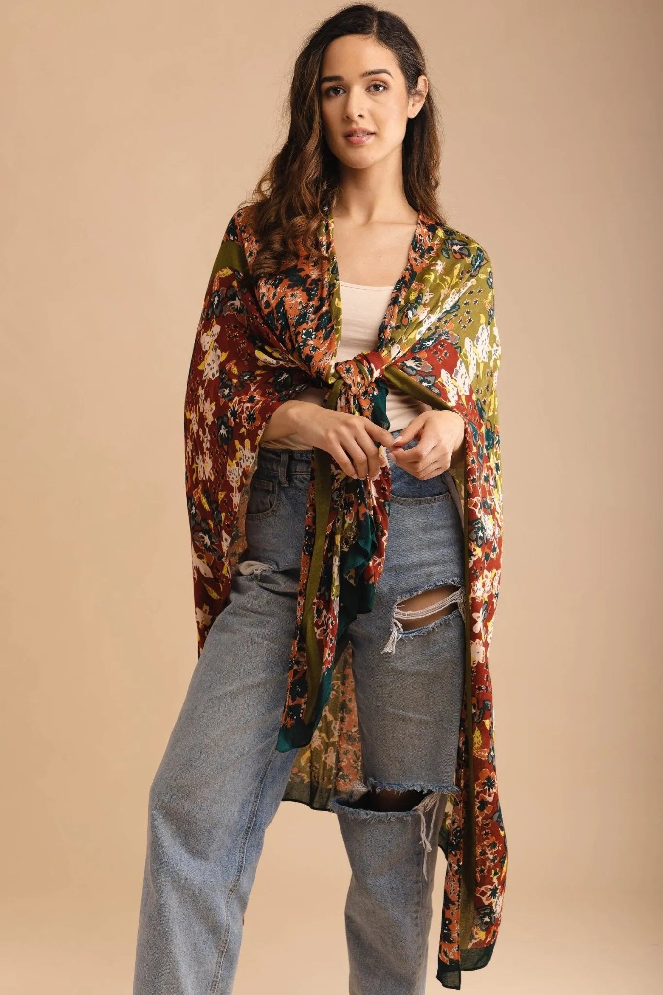 Floral Multi-Patterned Kimono Long Sleeve Robe - Elegant Boho Cover Up for Women, Beachwear, Loungewear & Festival Outfit
