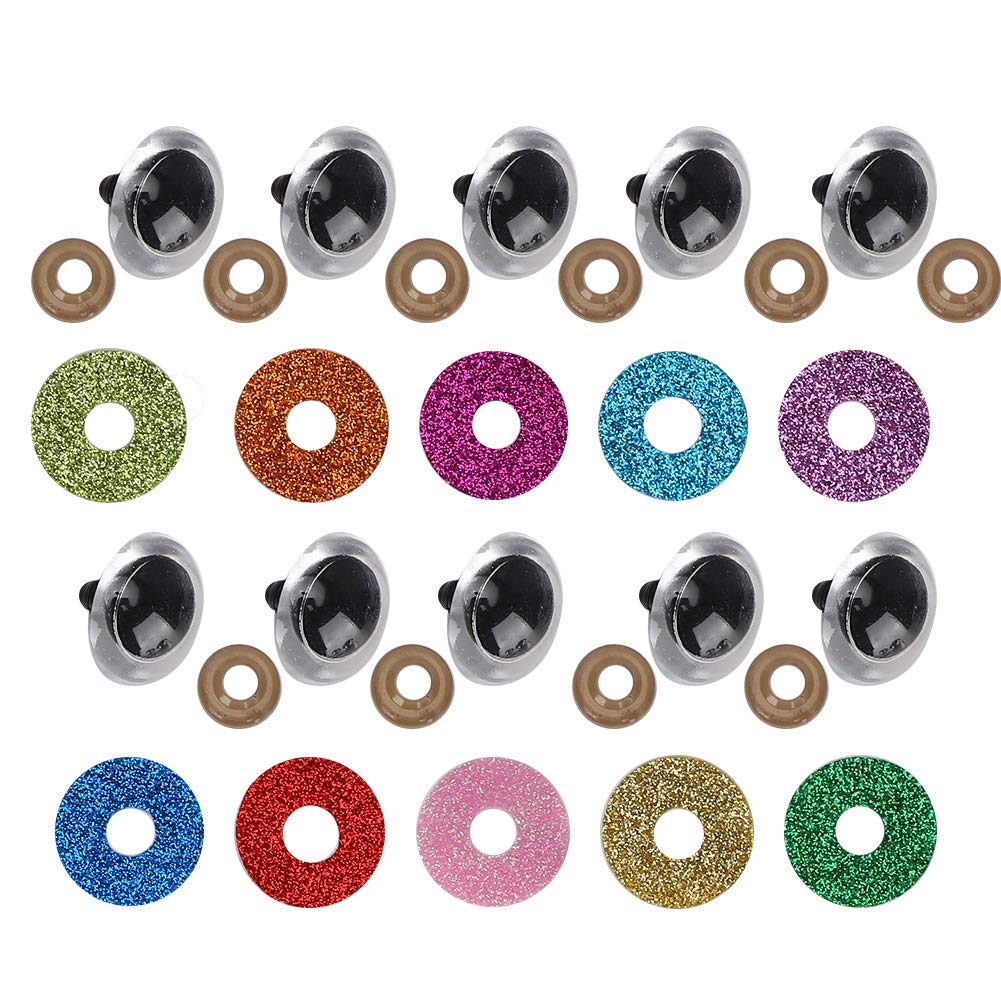 100 Pieces Colorful Plastic Safety Eyes for Doll Making - 20mm Craft Eyes with Glitter Washers - DIY Stuffed Animal & Toy Accessories - Perfect for Amigurumi, Plush Toys, and Handmade Dolls