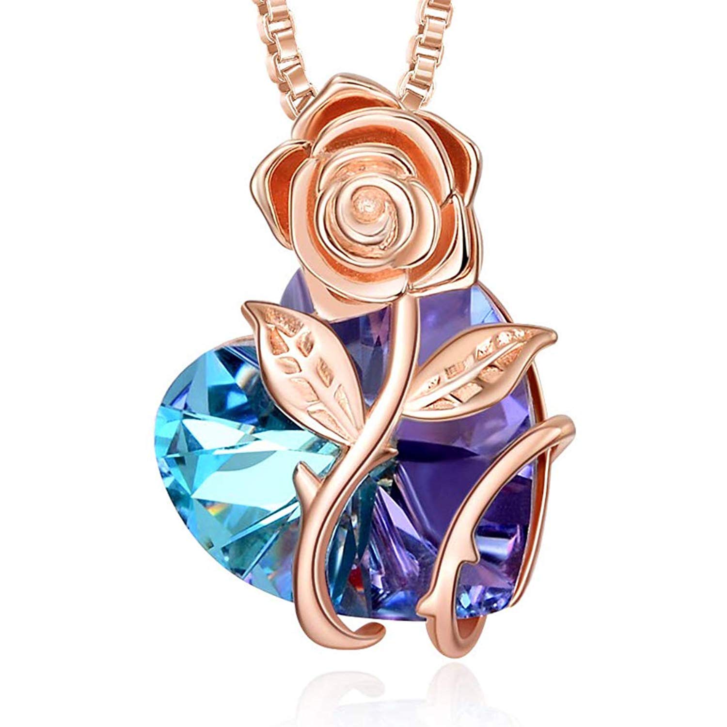 Elegant AOBOCO Sterling Silver Heart Rose Flower Necklace with Genuine Austrian Crystals - Perfect Anniversary & Birthday Jewelry Gift for Women, Ideal for Romantic Dates, Weddings & Special Occasions