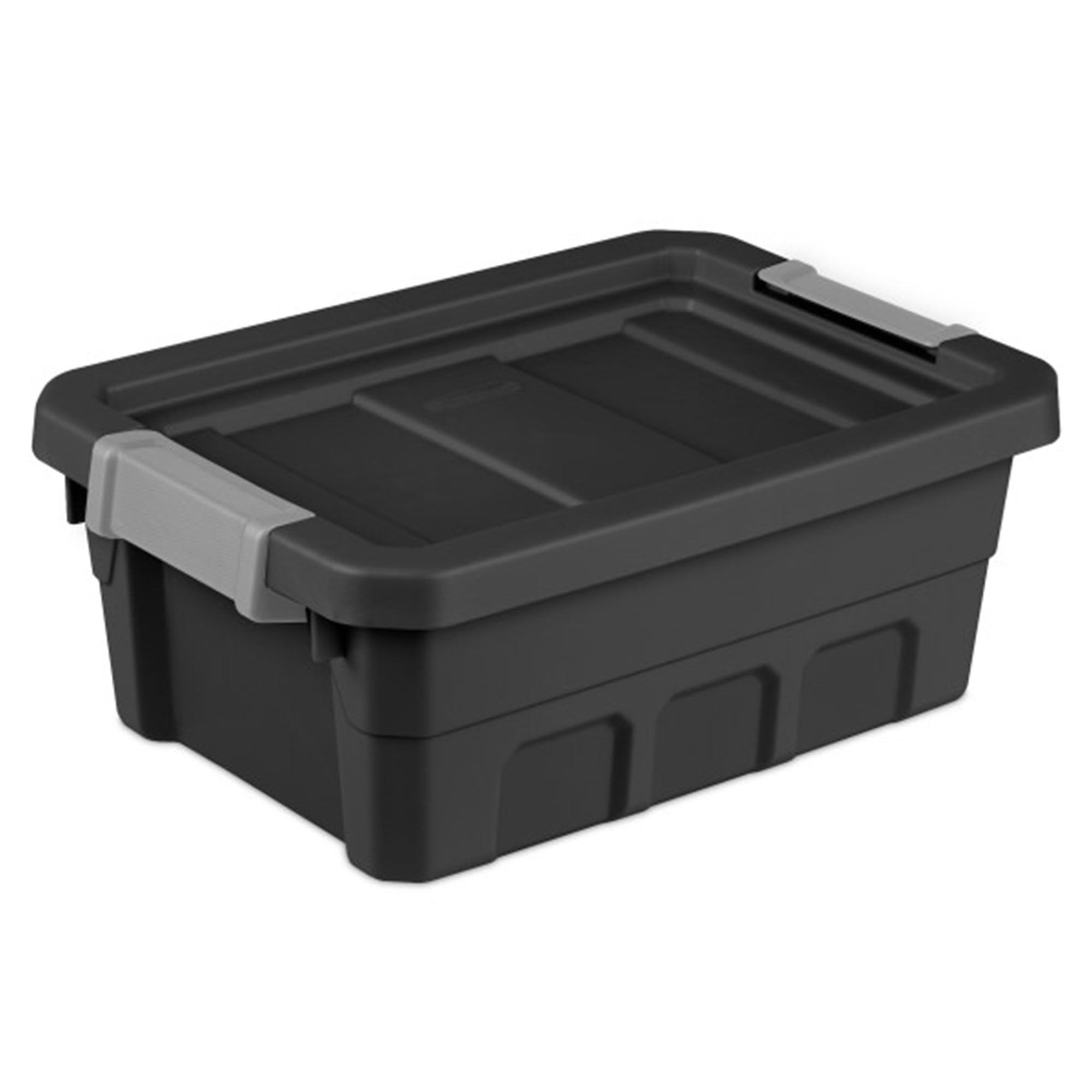 Sterilite 12-Pack 4 Gallon Black Plastic Storage Bins with Lids - Stackable Organizing Containers for Home, Office, Garage & Closet Organization