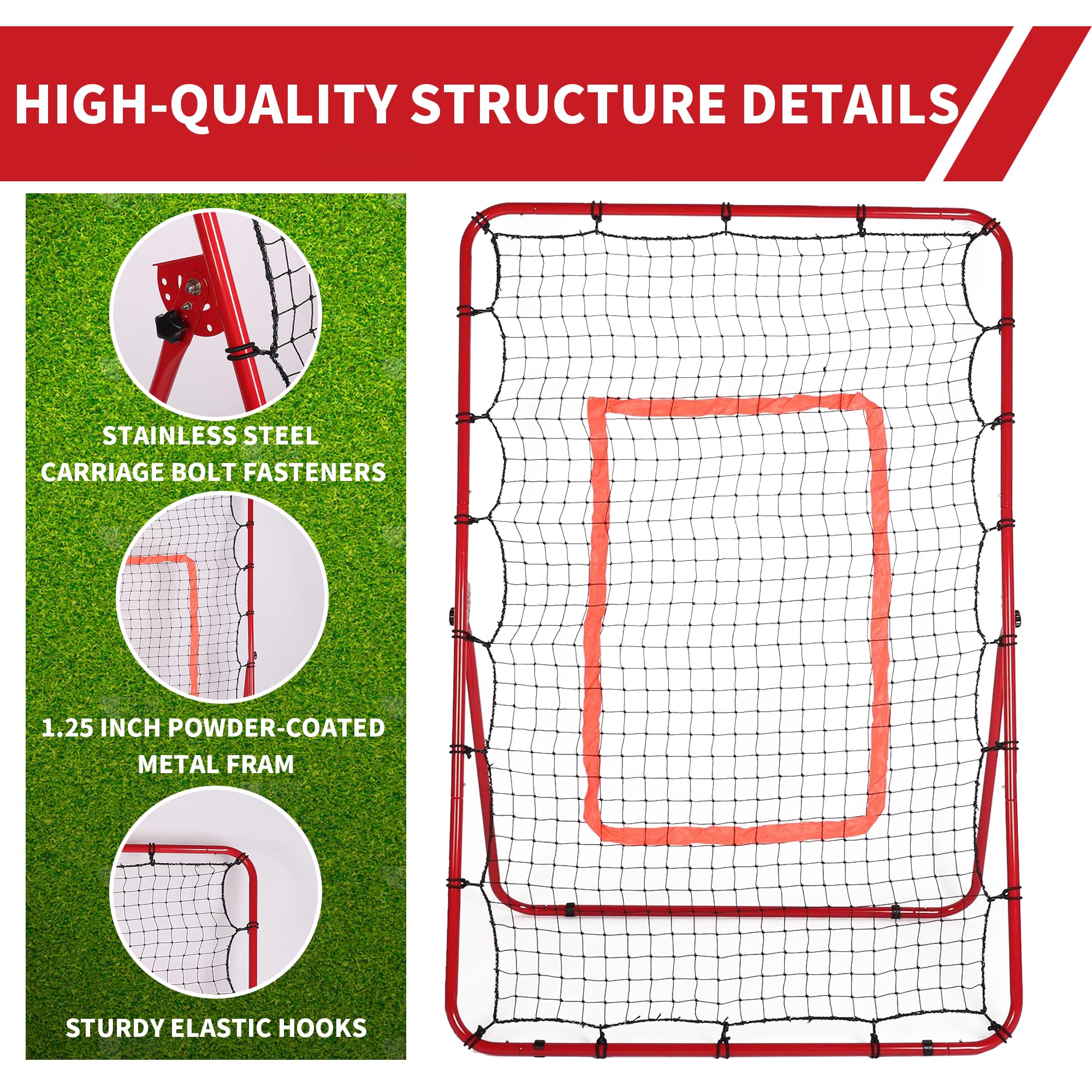 6x4 Feet Baseball Rebounder Net - Adjustable Pitching & Throwing Practice Trainer for Softball & Baseball - Perfect for Backyard, Training Drills & Solo Practice Sessions