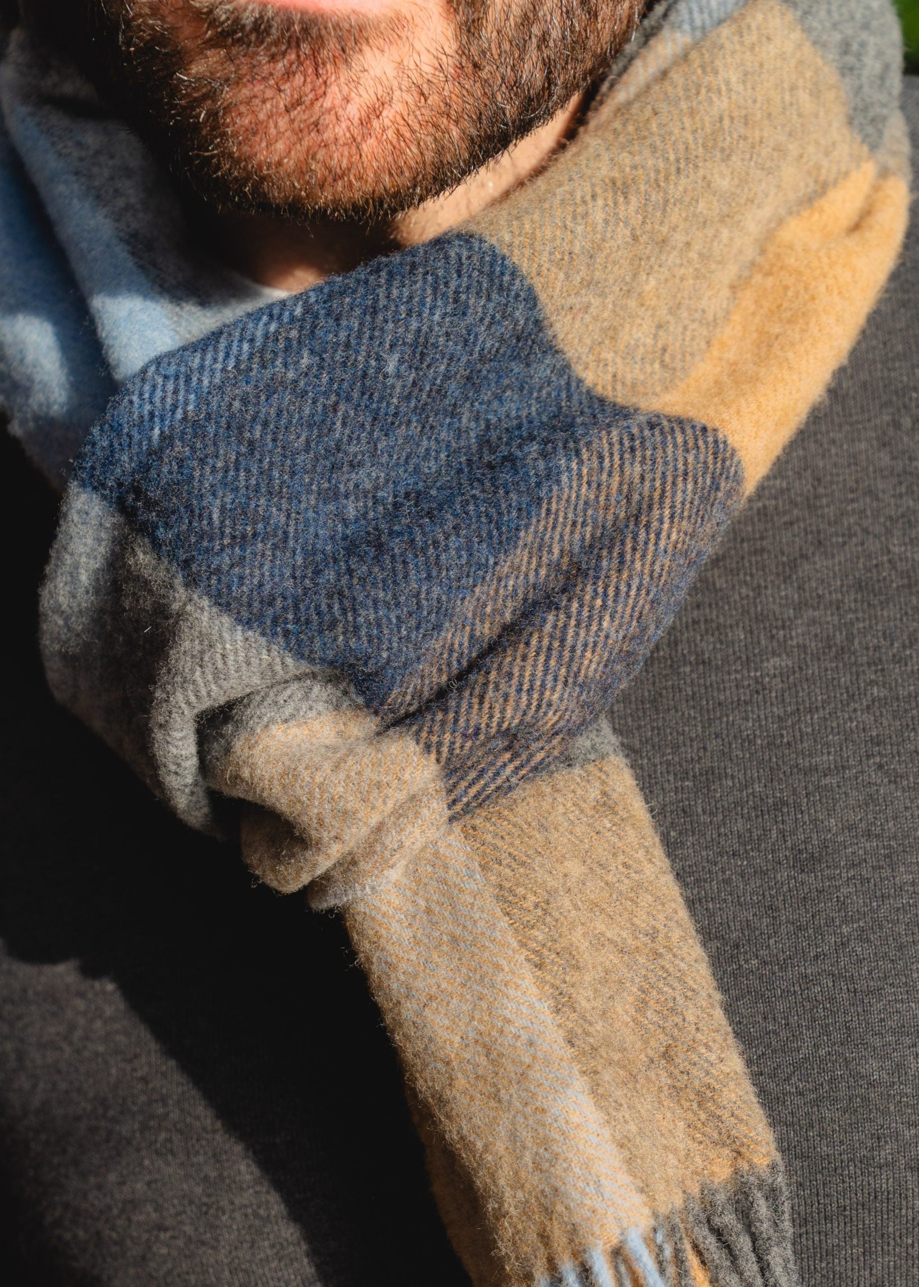 John Hanly Lambswool Scarf - Soft Winter Wrap for Men & Women in Grey Blue Silver | Warm Woolen Neckwear for Cold Weather, Outdoor Activities & Fashion Accessory