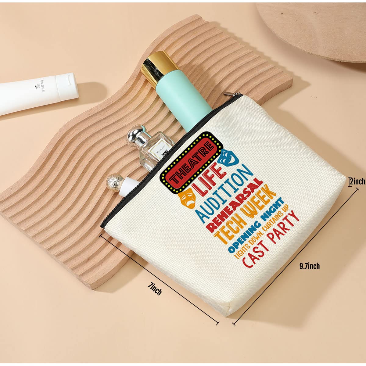 Theatre Life Cosmetic Bag - Waterproof Makeup Pouch for Women | Perfect Gift for Actors, Actresses, Teachers & Theatre Lovers | Great for Beach, Travel, Birthday & Graduation | Comedy Tragedy Mask Design