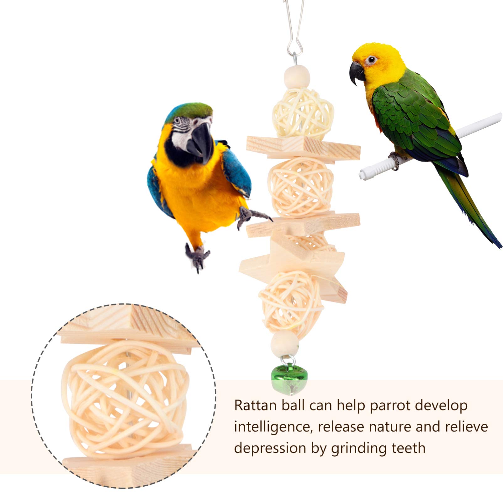 Balacoo Parrot Chewing Toy Set - Hanging Bird Bridge, Swing, Bell, and Wooden Takraw Chew Toys for Parrots, Chickens, and Pet Birds - Perfect for Cage Enrichment and Playtime