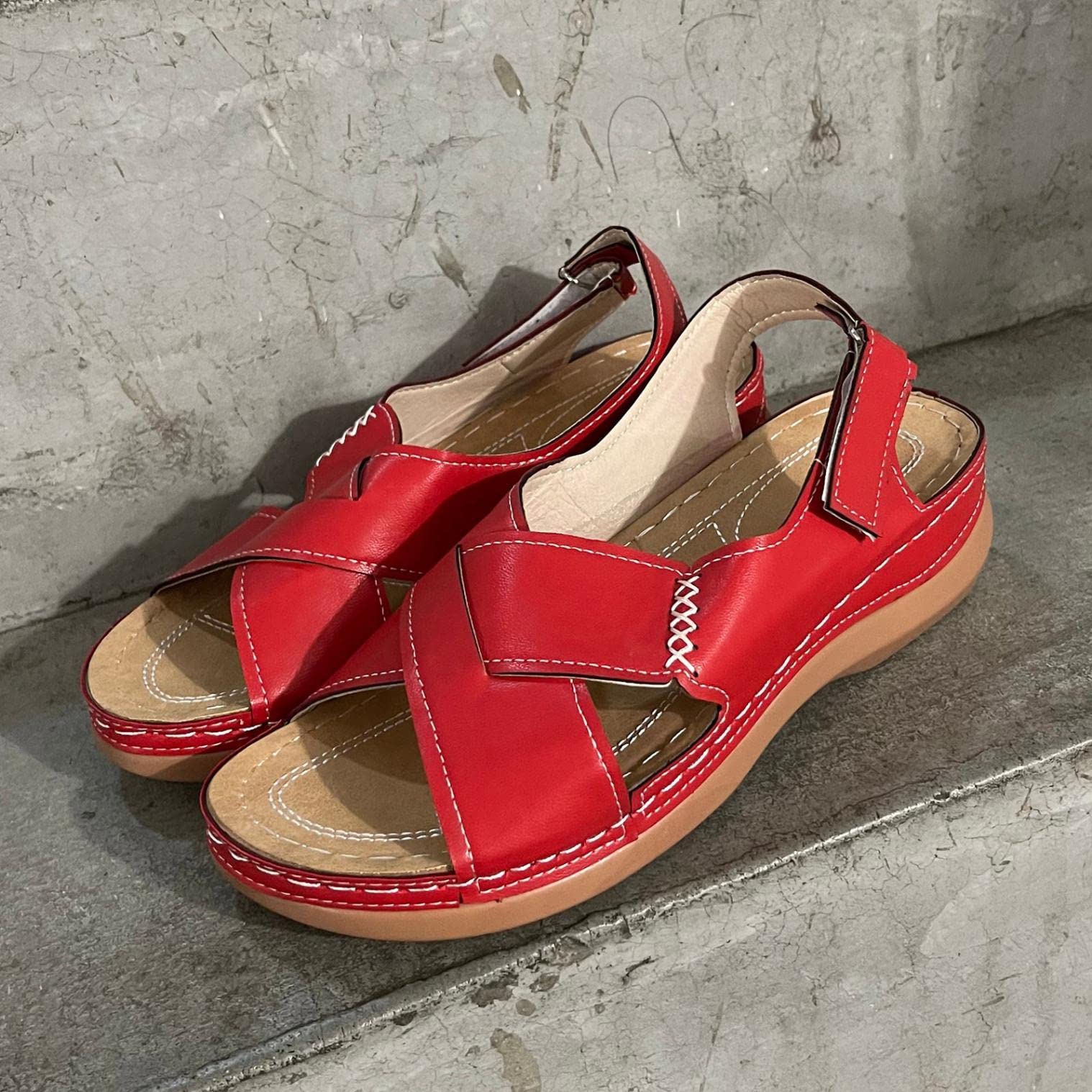 Comfortable Women's Leather Wedge Sandals with Buckle Strap - Wide Round Toe Bohemian Platform Slingback Dress Shoes for Summer, Beach & Casual Wear | Perfect for Vacations, Date Nights & Outdoor Events