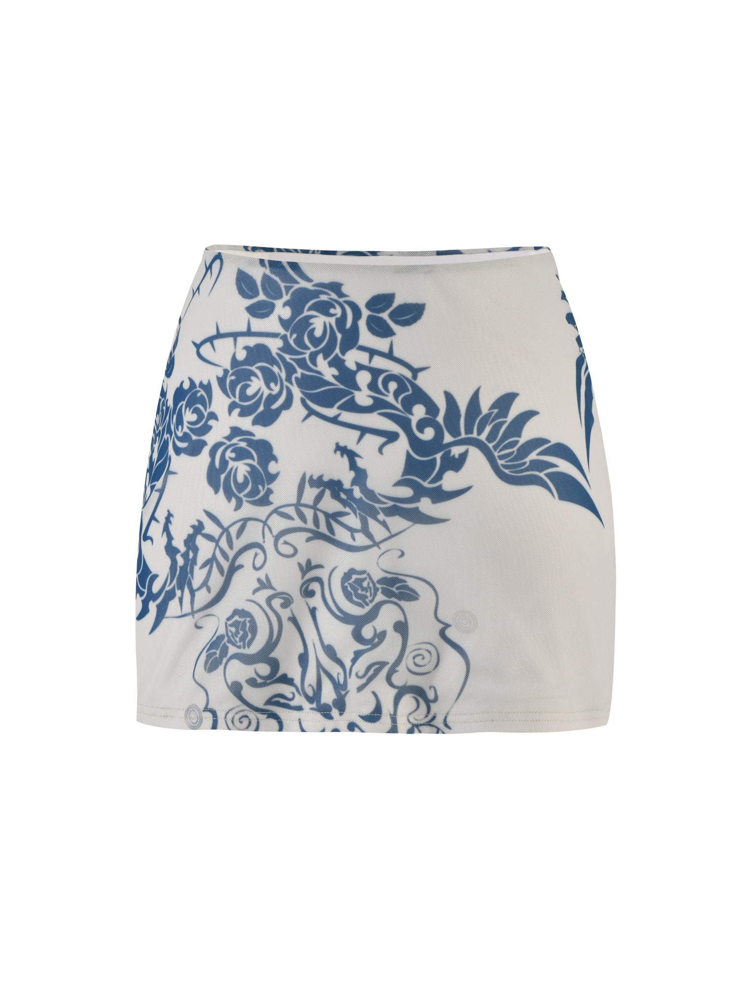 FINOLA MESH MINI SKIRT in Blue - Tattoo Print Design | Sexy Bodycon Skirt for Women | Perfect for Night Out, Club Wear, and Festival Fashion
