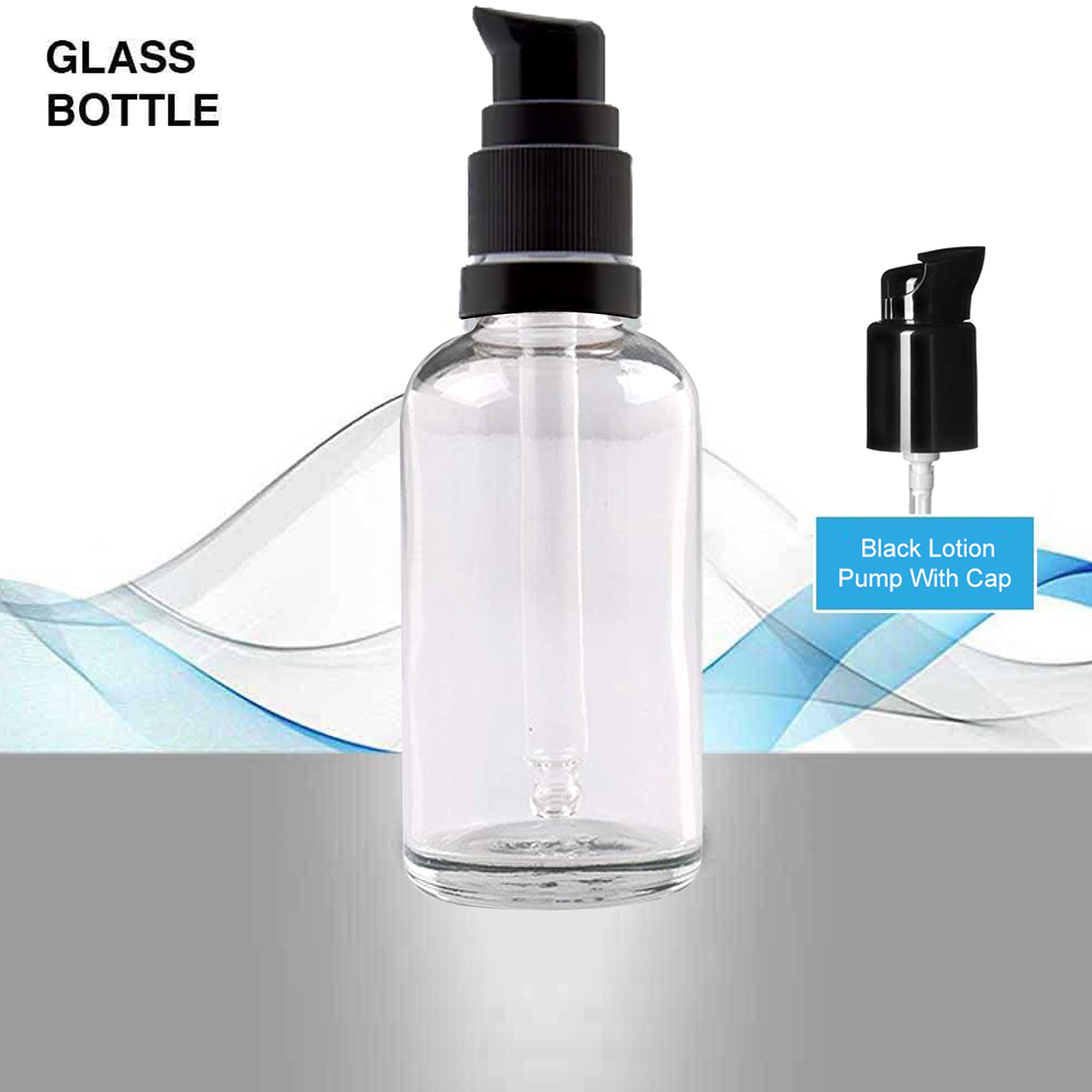 **15ml Clear Round Glass Bottle with Black Lotion Pump & Cap (Pack of 2) – Essential Oil, Skin Care, Cosmetic & DIY Storage – Perfect for Travel, Toners, Beauty Blends & Home Use**