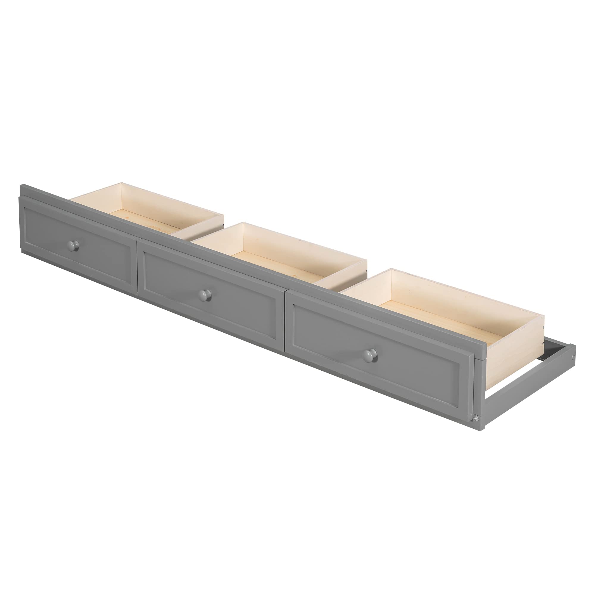 P PURLOVE Twin Over Full Bunk Bed with 3 Drawers & Storage Staircase - Convertible to 2 Separate Beds - Sturdy Wood Frame with Safety Guardrail - Space-Saving Kids Bedroom Furniture for Boys & Girls in Gray - Perfect for Small Rooms, Shared Bedrooms & Vacation Homes