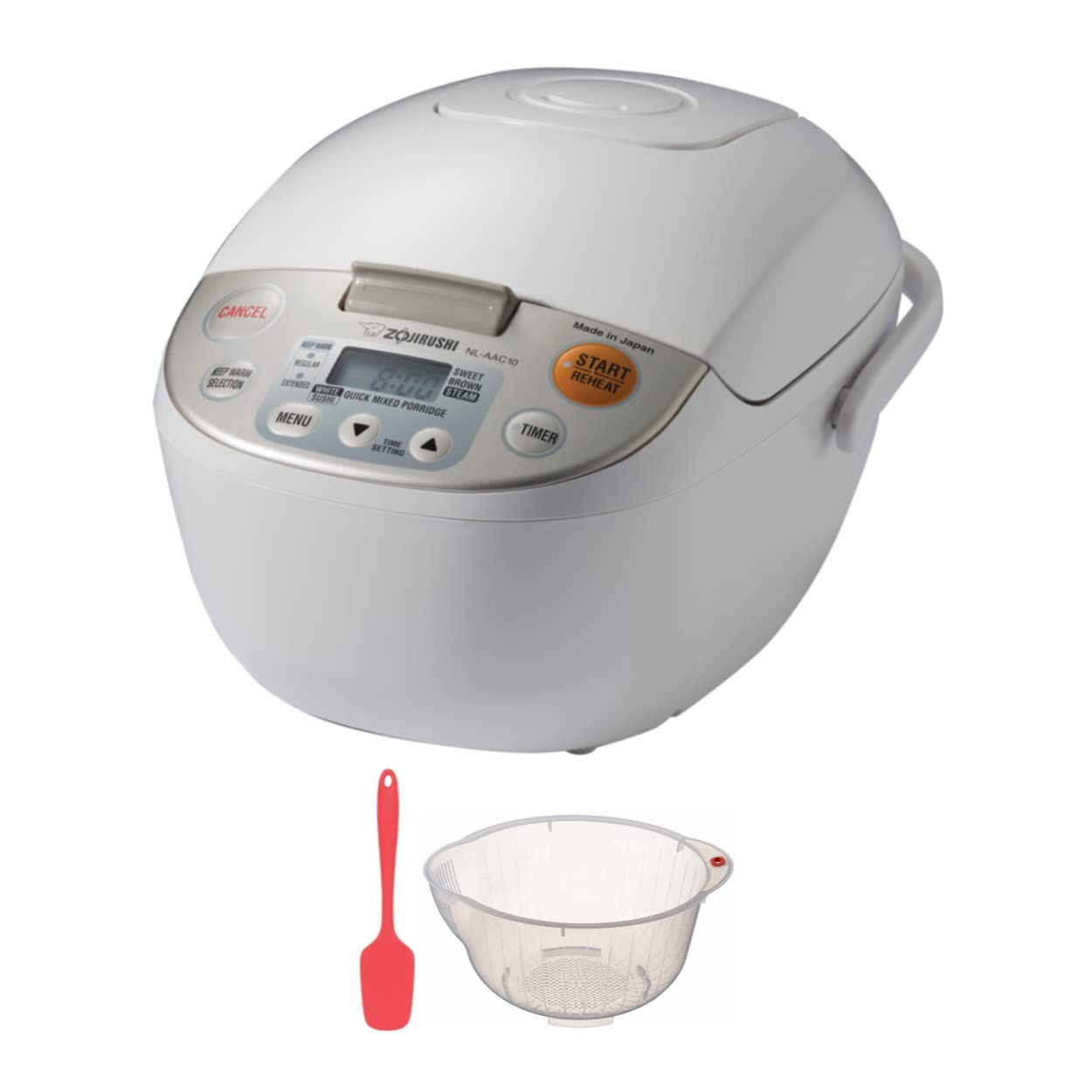 Zojirushi NL-AAC10 5.5-Cup Micom Rice Cooker & Warmer with Rice Washing Bowl, Drainer & Silicone Spoon Spatula - Perfect for Home Kitchens, Dorm Rooms & Small Families (Beige)