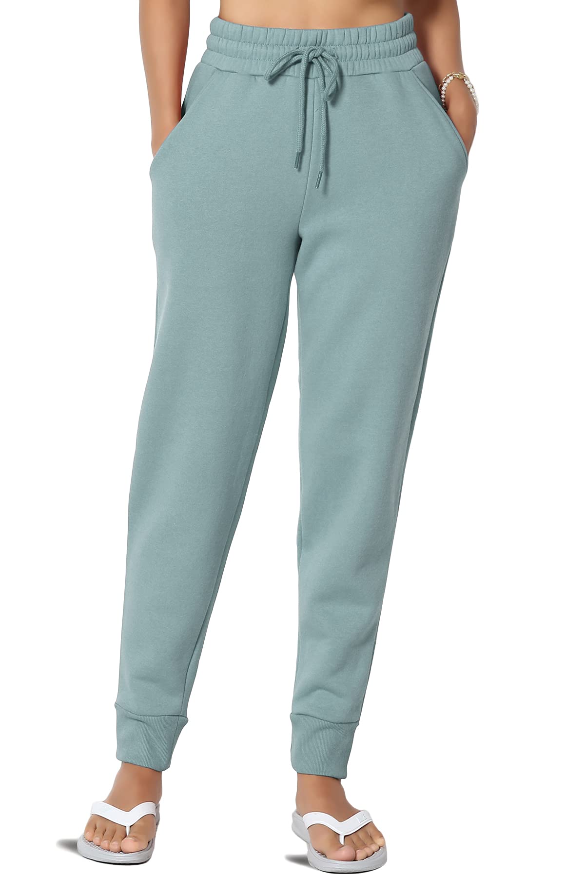 TheMogan Active Lounge Comfy Cotton Blend Drawstring Waist Jogger Sweat Pants for Women - Soft Casual Workout Yoga Pants with Pockets - Perfect for Running, Travel & Relaxing at Home