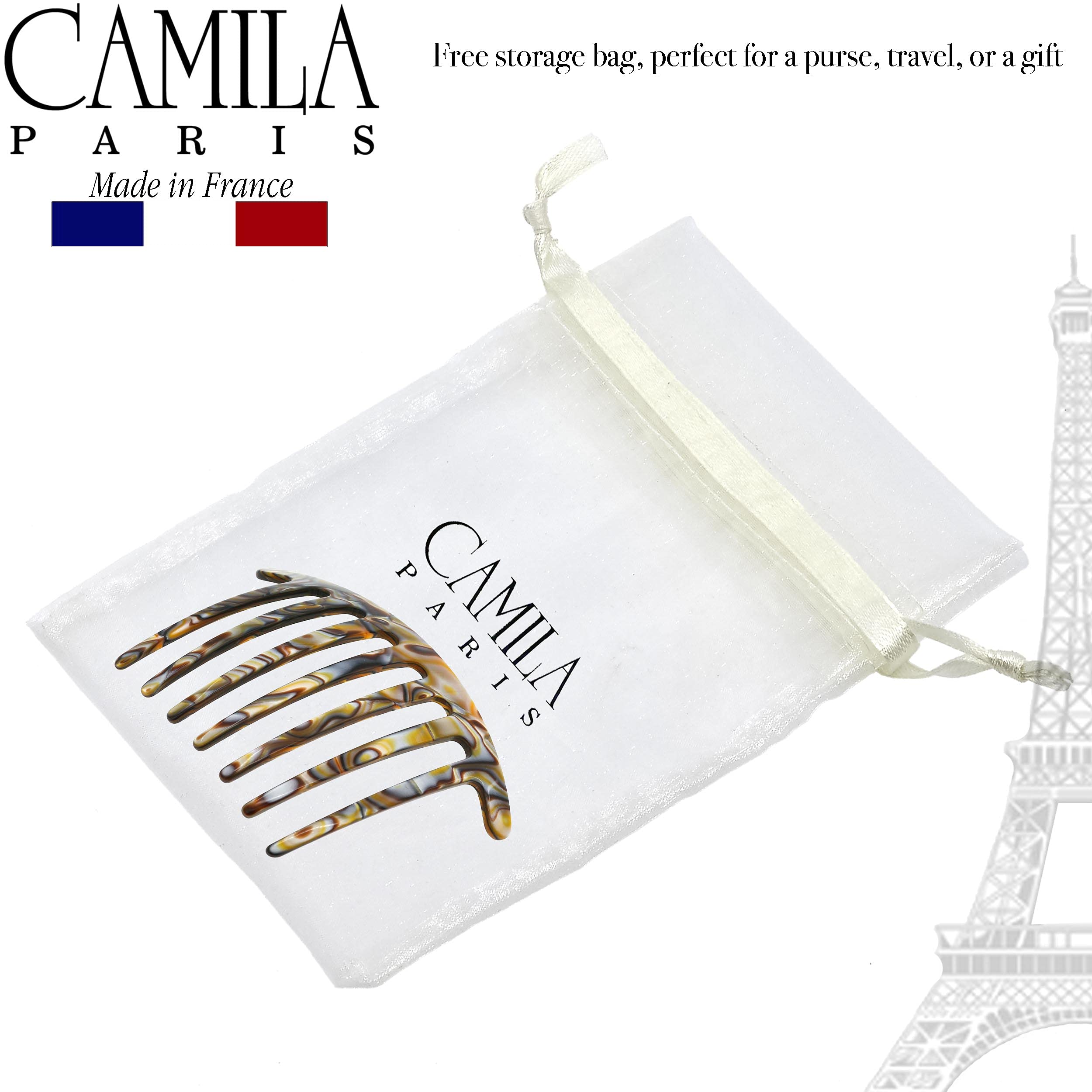 Camila Paris CP3186 French Handmade Side Comb - Rounded Onyx Hair Clip for Women | Strong Hold Hair Accessory for Bun, Chignon & Updo Styling | Perfect for Weddings, Parties & Formal Events | Made in France