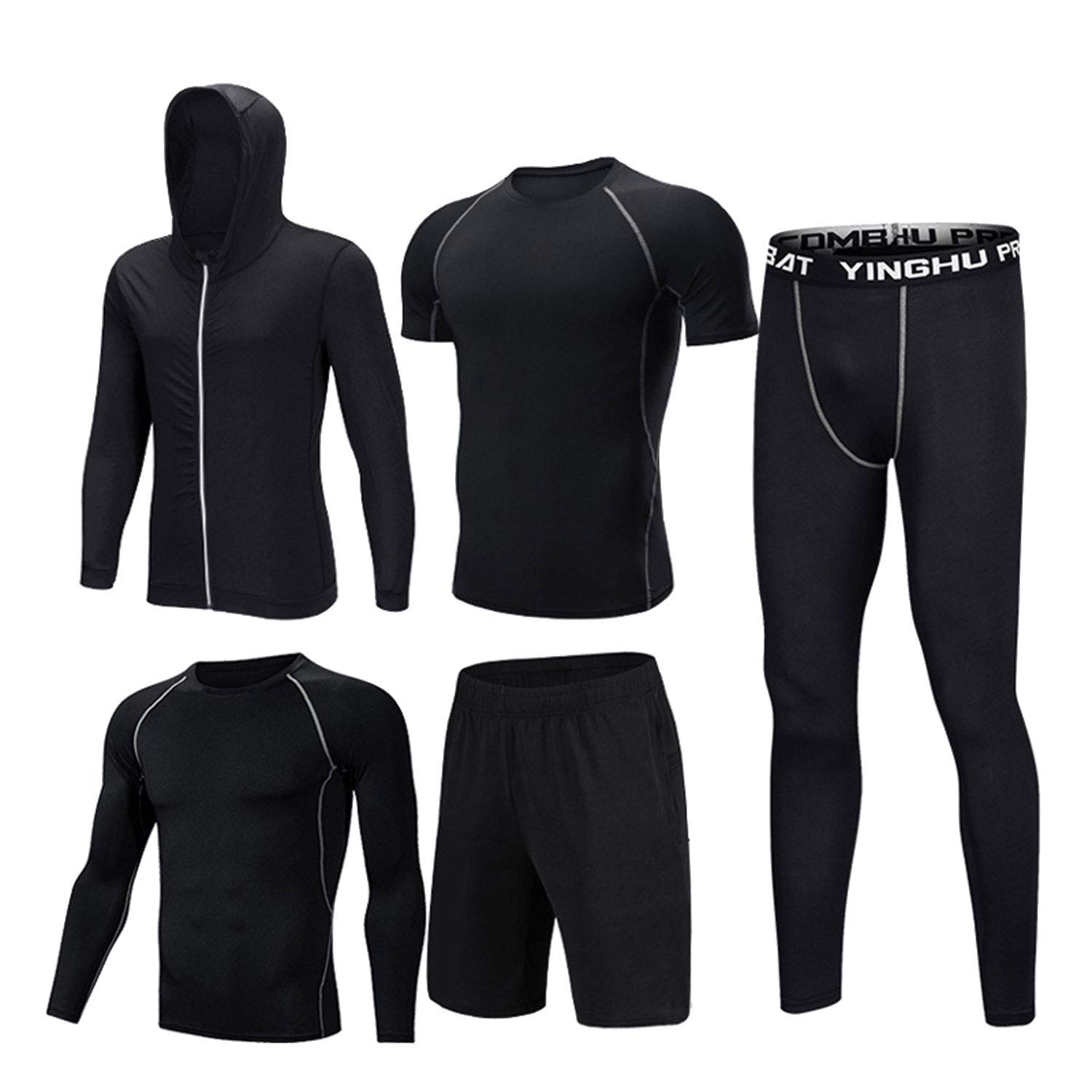 BOOMCOOL Men's Workout Outfit - Breathable Compression Running Shirt, Short & Long Sleeve T-Shirts, Pants, Shorts & Jacket - Perfect for Gym, Jogging & Outdoor Sports