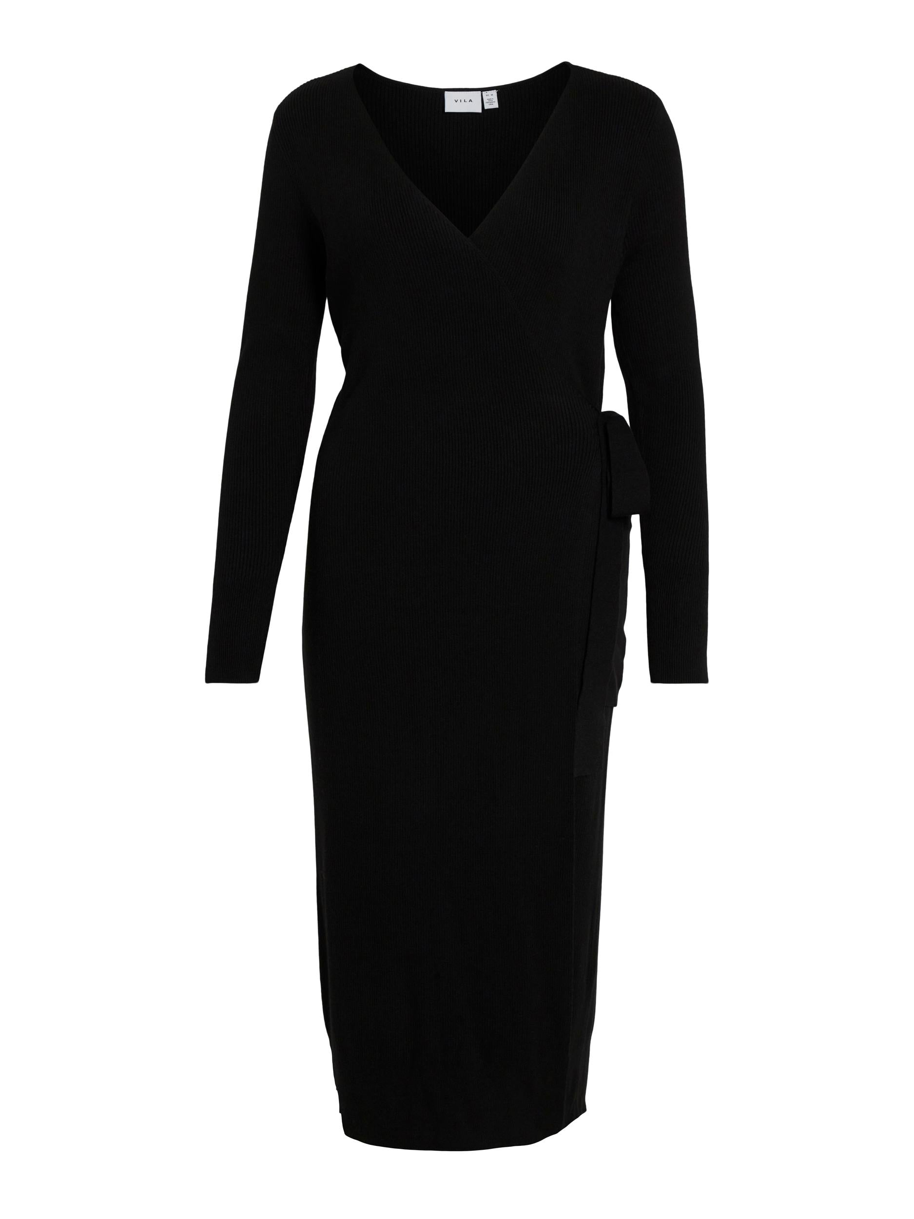 Fiona Wrap Knit Dress for Women - Soft Stretchy Black Knitted Wrap Dress for Fall & Winter - Elegant Office Work Dress or Casual Party Outfit