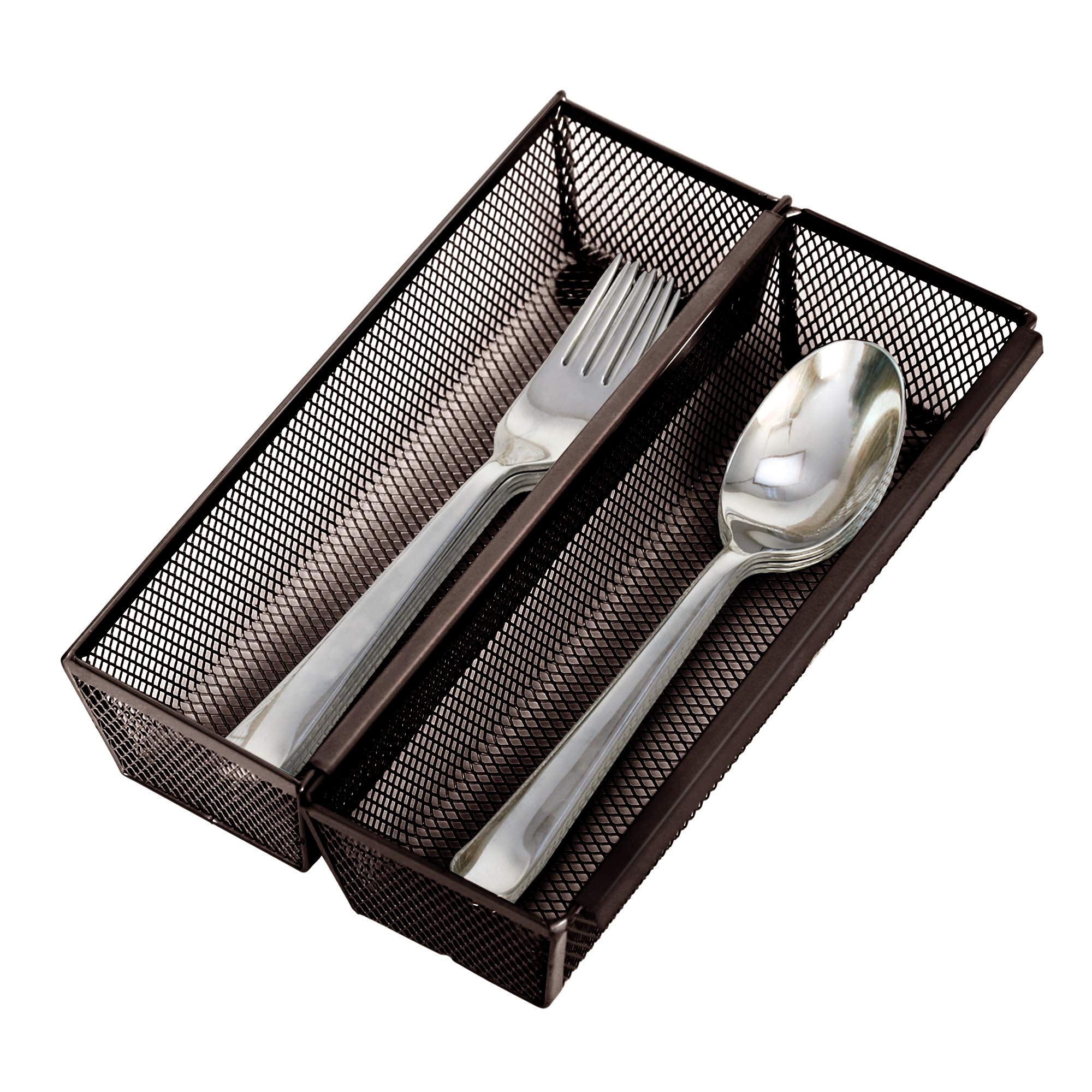 Smart Drawer Organizer 9 x 3 Inch - Steel Mesh Tray with Interlocking Arms - Kitchen Utensil & Silverware Storage - Bronze - Perfect for Kitchen Drawers, Office Supplies, and Craft Organization