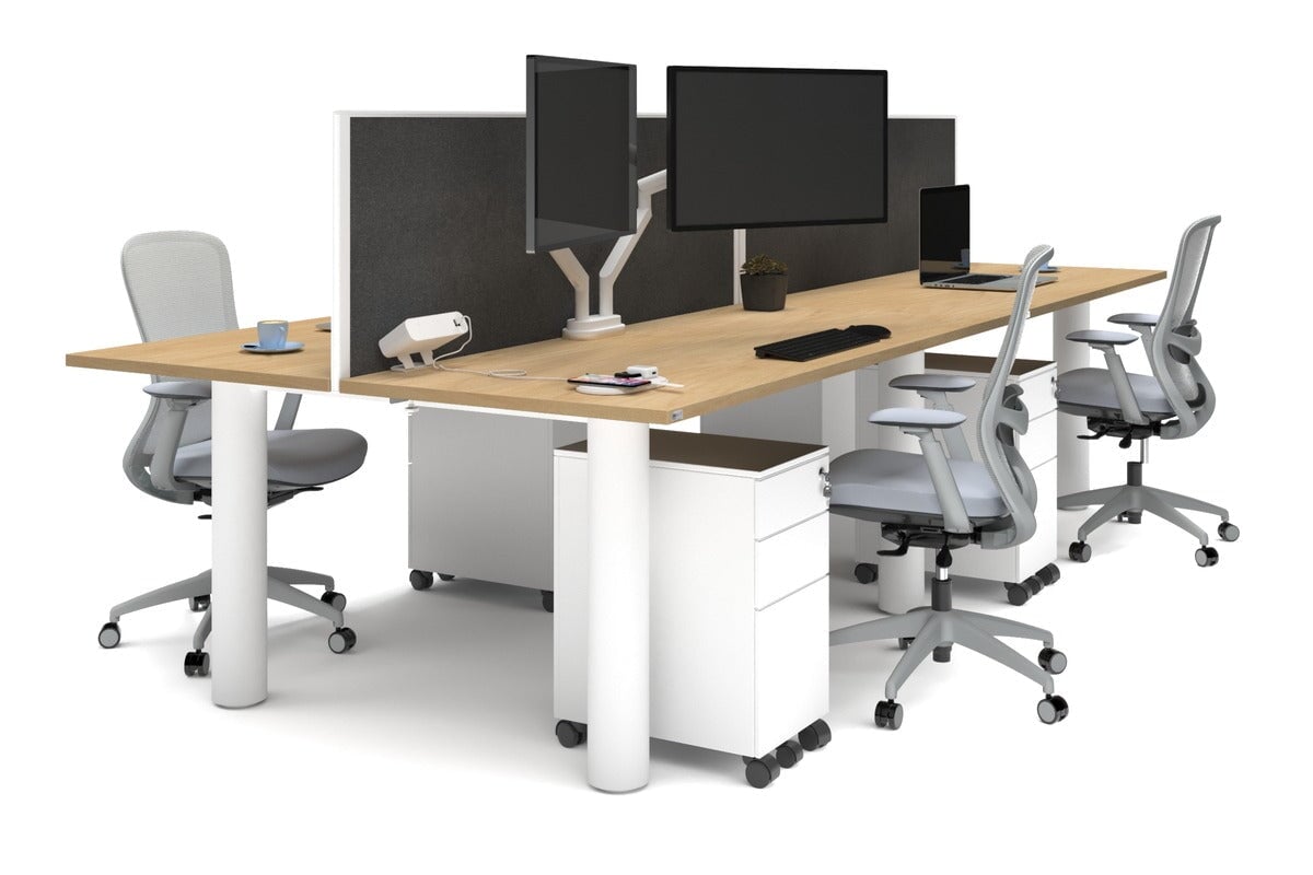 Quadro Cylinder Leg 4-Person Office Workstation Desk [1600L x 700W] - Modern Office Furniture for Team Collaboration & Productivity