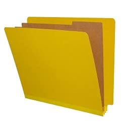Yellow Pressboard Classification Folders with 2 Dividers & 6 Fasteners - End Tab/Shelf Style for Office, School, and Home Document Organization