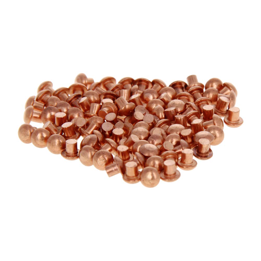 200Pcs Solid Copper Rivets Kit - 0.12in Dia x 0.12in Length Round Head M3 Fasteners for Electrical & DIY Projects - Durable Copper Finish for Jewelry Making, Leather Craft & Metal Fabrication