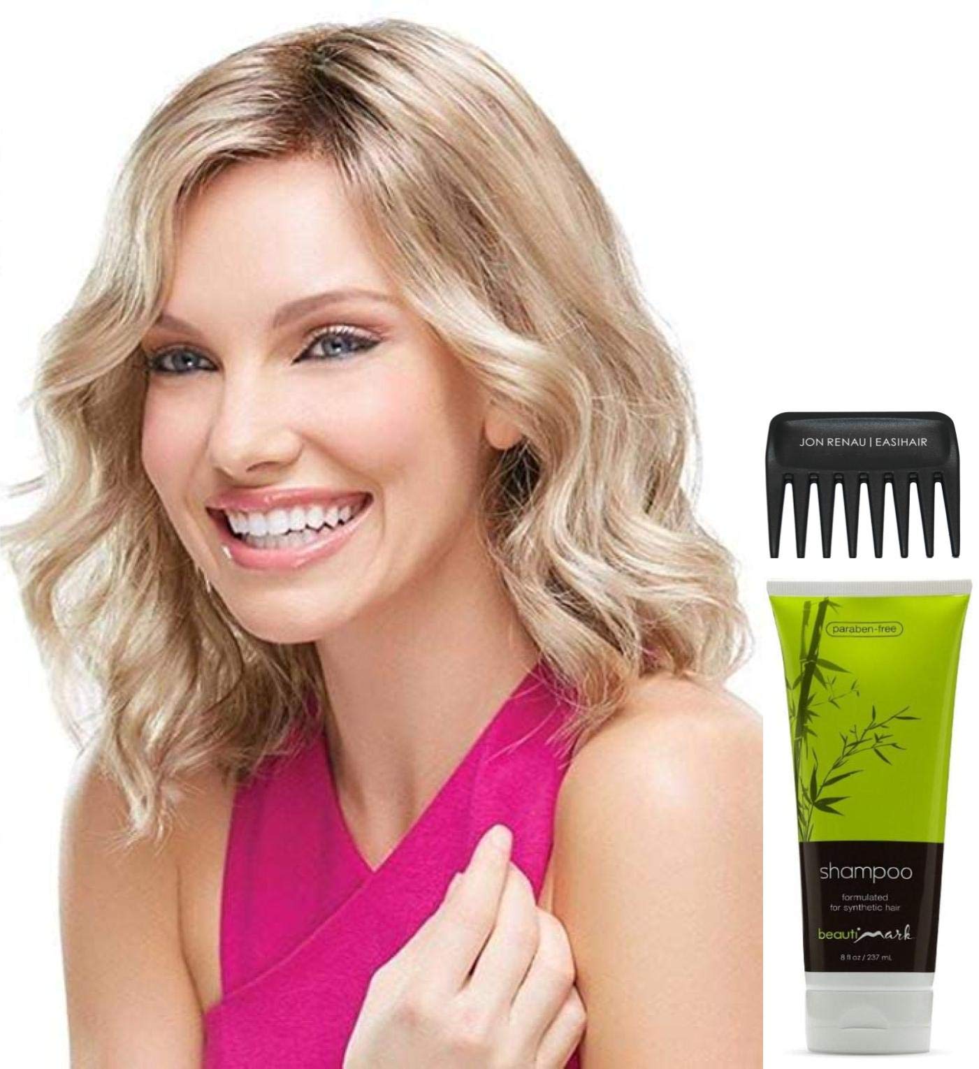 Jon Renau Scarlett Petite Wig Bundle (4 Items) - Includes Synthetic Shampoo, Wide Tooth Comb & Styling Guide - Color 24BT18S8 - Perfect for Daily Wear, Cosplay & Hair Loss Solutions