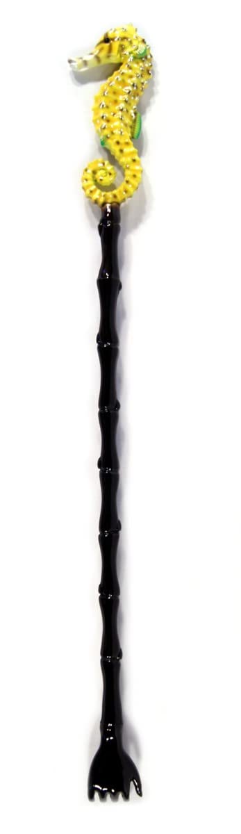 Hand Painted 18 Inch Wooden Back Scratcher - Brown Seahorse & Bird Design for Itch Relief | Perfect for Home, Office & Travel Use