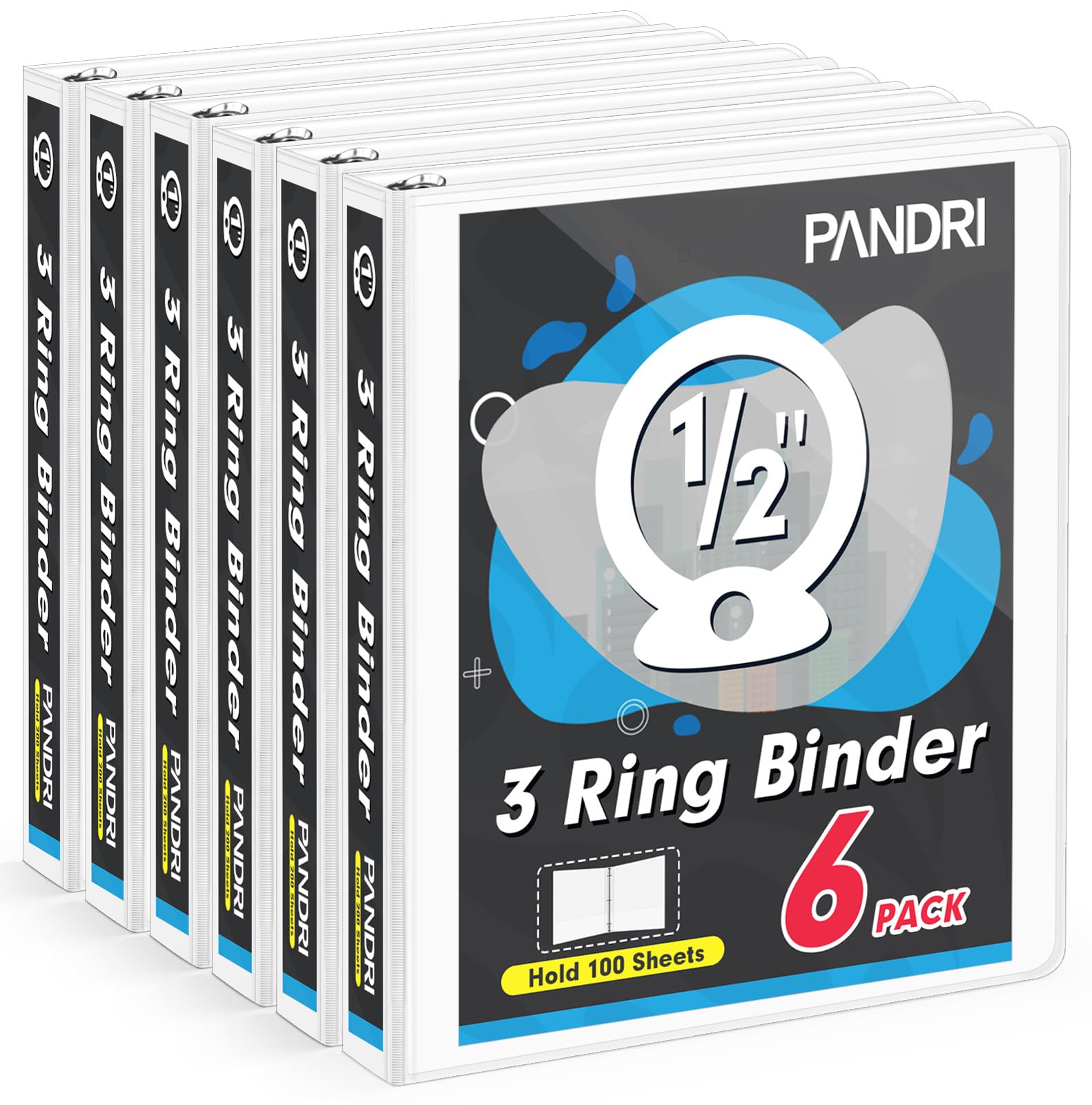 6 Pack 0.5 Inch 3 Ring Binder - Letter Size 8.5