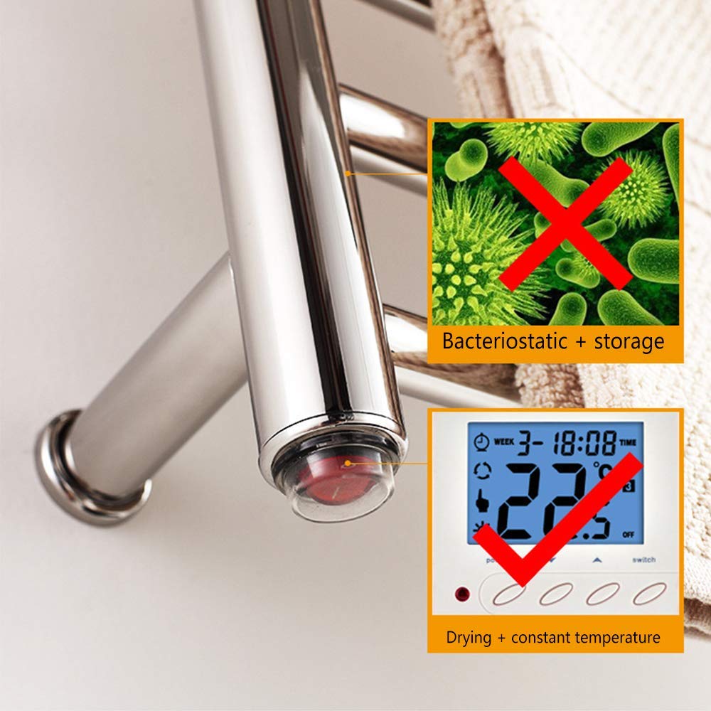 Premium APUM Wall Mounted Towel Warmer for Bathroom - Polished Stainless Steel Electric Towel Heater with 4 Timer Settings & 58W Power (Silver Plug-in) - Perfect for Spa, Luxury Bathrooms & Cold Weather Comfort