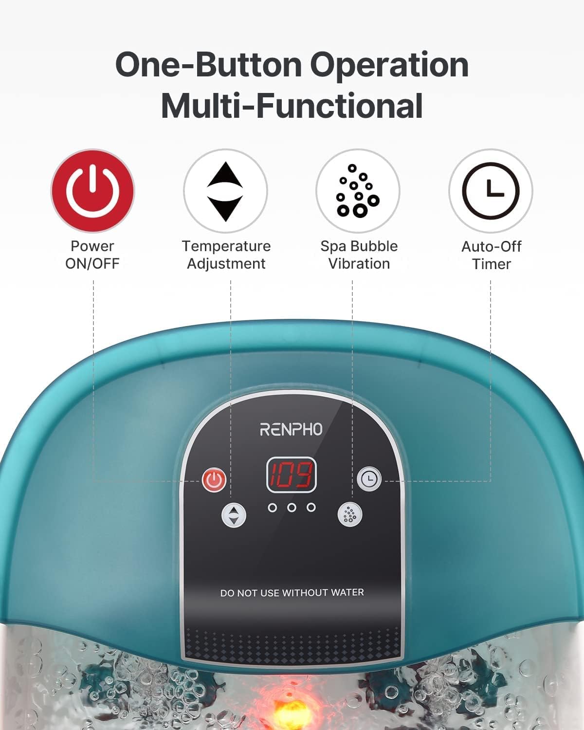 RENPHO Electric Foot Spa Massager with Heat, Shiatsu Rollers, Vibration & Bubbles - GFCI Protected Pedicure Foot Bath with Temperature Control & 22 Removable Massage Nodes - Perfect for Relaxation, Home Spa & Foot Care Therapy