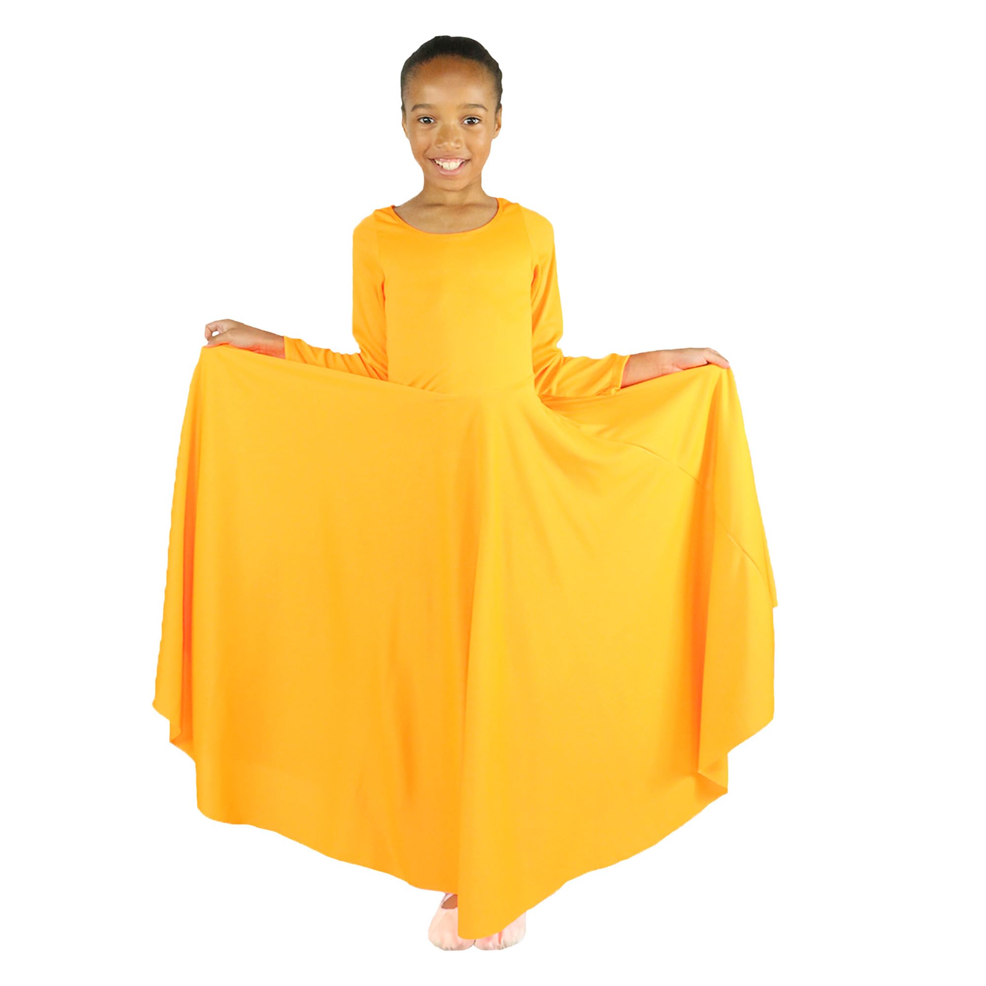 Danzcue Girls Praise Loose Fit Full Length Long Sleeve Dance Dress - Ballet, Worship, Performance & Recital Costume for Kids & Toddlers